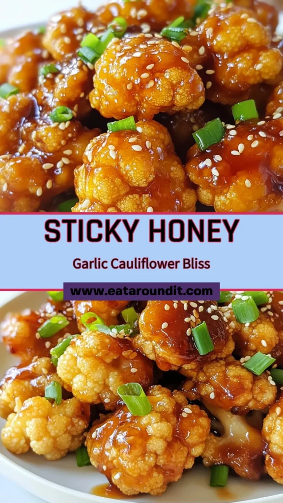 Discover the deliciousness of sticky honey garlic cauliflower with this easy roasted cauliflower recipe! Perfect as a vegan cauliflower dish, this recipe features cauliflower tossed in a savory honey soy sauce that creates a mouthwatering glaze. Elevate your meals with this simple yet flavorful easy cauliflower side dish. Don't forget to save this recipe for a quick and tasty addition to your dinner table! #VeganRecipes #CauliflowerLovers #HealthyEating #EasyRecipes