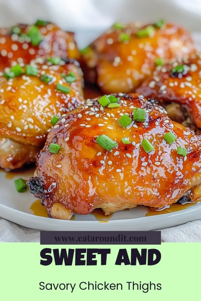 Discover the perfect dinner with this easy Honey Garlic Chicken Thighs recipe! Marinated in a sweet and savory honey soy sauce, these baked chicken thighs are juicy, tender, and bursting with flavor. Ideal for busy weeknights, this glazed chicken thighs dish will impress your family and friends. Don't miss out on this simple honey soy sauce chicken recipe! Save this for your meal prep today! #HoneyGarlicChickenThighs #EasyChickenThighRecipe #BakedChickenThighs #GlazedChickenThighs