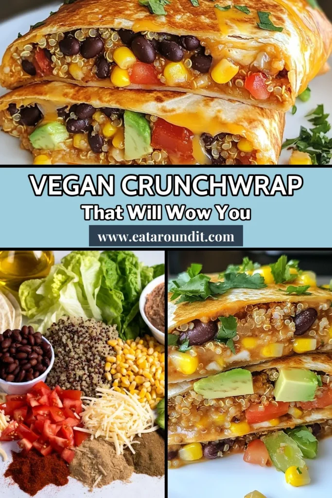 Discover this easy Vegan Crunchwrap recipe that's perfect for a healthy vegan meal any day of the week. Packed with wholesome ingredients like refried black beans, quinoa, and fresh veggies, this Vegetarian Crunchwrap Supreme will satisfy your cravings while being plant-based. Try this delicious plant-based Crunchwrap for your next dinner idea and impress your family! Don't forget to save this recipe for later! #VeganCrunchwrap #HealthyEating #PlantBased #EasyVeganDinner