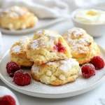 - 2 cups all-purpose flour - 1/2 cup granulated sugar - 1 tablespoon baking powder - 1/2 teaspoon salt - 1/2 cup unsalted butter, cold and cubed - 3/4 cup heavy cream - 1 teaspoon vanilla extract - 1 cup fresh raspberries - 1/2 cup white chocolate chips - Extra cream and sugar for topping When you gather ingredients for Raspberry White Chocolate Scones, focus on quality. Use fresh raspberries for a burst of flavor. They should be bright red and firm. For white chocolate, pick high-quality chips. Good chocolate makes a big difference in taste. Always use cold butter. This helps create a flaky texture in your scones. Measure your ingredients carefully. Baking is precise. Each ingredient plays a role in the final outcome. Enjoy the process of selecting these ingredients. You will see how they come together to create a delightful treat. {{ingredient_image_2}} Preheat your oven to 400°F (200°C). This temperature helps the scones rise well. Line a baking sheet with parchment paper. Parchment paper makes cleanup easy and prevents sticking. In a large bowl, add 2 cups of all-purpose flour, 1/2 cup of granulated sugar, 1 tablespoon of baking powder, and 1/2 teaspoon of salt. Whisk them together well. Proper whisking ensures all dry ingredients mix evenly. This step is key for a light texture. Cut 1/2 cup of cold, cubed butter into the dry mix. Use a pastry cutter or your fingertips. Blend until it looks like coarse crumbs. Leave some small pieces of butter. This helps create flaky layers. In a separate bowl, mix 3/4 cup of heavy cream with 1 teaspoon of vanilla extract. Stir until combined. Slowly pour this cream mixture into the dry ingredients. Stir gently until the dough starts to come together. Don’t overmix; this keeps the scones tender. Gently fold in 1 cup of fresh raspberries and 1/2 cup of white chocolate chips. Be careful not to crush the raspberries. Keeping them whole helps maintain their juicy flavor and bright color in the scones. Transfer the dough to a floured surface. Knead it a few times until smooth. Pat it into a circle about 1-inch thick. Cut the dough into 8 equal wedges using a sharp knife or pizza cutter. Place them on the baking sheet with space between each scone. Brush the tops with extra cream and sprinkle sugar. Bake for 15-20 minutes until golden brown. Enjoy the delightful aroma! Using the right ingredient temperature is key. Cold butter makes all the difference. When you mix cold butter with dry ingredients, it creates pockets of air. This leads to a light and fluffy scone. Keep your heavy cream cold too. It helps the dough rise well in the oven. You can easily adjust the sweetness. If you want less sugar, cut the granulated sugar by a quarter. This will still give you tasty scones. If you love sweeter treats, add a bit more sugar. Just remember to balance it with the tartness of the raspberries. Avoid overmixing the dough. This can lead to tough scones instead of tender ones. Mix just until the dough comes together. Another mistake is cutting the scones too small. Bigger scones bake better and have a nice, soft inside. If your scones are too dry, check your oven temperature. It might be too hot, causing them to bake too fast. Pro Tips Use Cold Ingredients: Ensure your butter and cream are cold to create flaky layers in your scones. Warm ingredients can lead to denser scones. Don’t Overmix: After adding the cream mixture, mix gently until just combined. Overmixing can make the scones tough instead of tender. Freshness is Key: Use fresh raspberries for the best flavor and texture. If using frozen, ensure they are thawed and drained to prevent excess moisture. Watch the Baking Time: Keep an eye on the scones as they bake; ovens can vary. Remove them once golden brown for the best texture. {{image_4}} You can switch up the raspberries for other fruits. Blueberries add a nice burst of flavor. Strawberries also work well, just chop them into smaller pieces. If you want a tropical twist, try pineapple bits or mango chunks. Each fruit gives a unique taste while keeping the scone's texture light and fluffy. Want to make your scones even more special? Consider adding nuts like chopped almonds or pecans. These add a nice crunch. You can also use extracts for flavor. A drop of almond or coconut extract can boost the taste. Just remember, a little goes a long way! If you need gluten-free scones, swap the all-purpose flour for a gluten-free blend. Make sure it has a good binding agent, like xanthan gum. For a dairy-free option, use coconut cream instead of heavy cream and dairy-free butter. You can still enjoy these delicious treats without sacrificing flavor! To keep your scones fresh, store them in an airtight container. This helps keep moisture in and prevents them from drying out. Place the container in a cool, dark spot. The ideal temperature is room temperature, away from sunlight. Storing them this way keeps the scones tasty for up to two days. You want your scones to taste like they just came out of the oven. To do this, preheat your oven to 350°F (175°C). Place the scones on a baking sheet. Heat them for about 5 to 10 minutes. This method keeps the scones soft and warm without making them tough. You can also use a microwave, but that may make them chewy. Heat them for 10 to 15 seconds, checking often. Freezing scones is a smart way to enjoy them later. Start by letting the scones cool completely. Wrap each scone in plastic wrap and place them in a freezer bag. Squeeze out as much air as possible. When you're ready to eat, take out a scone and let it thaw in the fridge overnight. For a warm treat, reheat it in the oven as described above. Scones can stay fresh in the freezer for up to three months. Yes, you can prepare the dough ahead of time. Mix the dry and wet ingredients, then combine them. Before folding in the raspberries and chocolate, wrap the dough tightly in plastic wrap. Store it in the fridge overnight. When you're ready to bake, just fold in the raspberries and white chocolate chips. This method saves time and keeps your scones fresh. Scones pair well with many drinks and spreads. You can serve them with tea or coffee for a cozy breakfast. A dollop of clotted cream adds richness. Raspberry jam brings out the fruit flavor. You can also try lemon curd for a zesty twist. These pairings enhance the scone experience. Look for a few key signs to know when your scones are done. They should be golden brown on top. Insert a toothpick into the center; it should come out clean. The scones will also feel firm to the touch. If they meet these criteria, you’re ready to enjoy them! Making Raspberry White Chocolate Scones is simple and fun. We covered all the key steps: selecting fresh ingredients and mixing them just right. I shared tips to avoid common mistakes and adjustments for sweetness. You can try different fruits or dietary options to customize the recipe. Remember, the secret to fluffy scones lies in the temperatures of the ingredients. Store them properly for lasting flavor, and enjoy them with your favorite drinks. Dive into baking these scones and impress yourself and others with this easy treat!