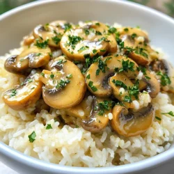 - 1 cup jasmine or basmati rice - 2 cups vegetable broth - 250g mushrooms, sliced (button or cremini) - 4 tablespoons unsalted butter, divided - 4 cloves garlic, minced - 1 small onion, finely chopped - 2 tablespoons soy sauce - 1 teaspoon thyme (fresh or dried) - Salt and pepper to taste - Fresh parsley, finely chopped (for garnish) Gathering the right ingredients is key. Start with your rice. Jasmine or basmati works best here. Both have a great aroma and texture. Next, choose your mushrooms. Button or cremini mushrooms will add a nice depth of flavor. Butter is essential for that rich, creamy taste. Use unsalted butter to control the salt level. Fresh garlic gives a strong taste, and don't skip the onion. It enhances the dish's base flavor. Soy sauce adds umami, and thyme brings an earthy note. Finally, season with salt and pepper to match your taste. Garnish with fresh parsley for color and freshness. These simple yet effective ingredients make for a comforting dish that warms the heart. Each one plays a role in creating a rich flavor profile. Enjoy experimenting with these components! {{ingredient_image_2}} - Rinse the rice under cold running water. - Combine rice with vegetable broth in a saucepan. - Bring to a boil, cover, and reduce heat to simmer. First, rinsing the rice is key. It removes extra starch. This gives you fluffy rice. Next, mix the rinsed rice with vegetable broth. The broth adds flavor. Bring this mix to a boil. Once it bubbles, cover it. Lower the heat and let it simmer for about 15 minutes. This step ensures the rice absorbs all the liquid. After that, let it sit for 5 more minutes. Fluff it with a fork to keep it light. - Melt butter in a skillet and sauté chopped onion. - Add sliced mushrooms, garlic, and thyme. - Season and sauté until mushrooms are golden. While the rice cooks, let’s focus on the mushrooms. In a large skillet, melt 2 tablespoons of butter over medium heat. Butter gives the dish a rich taste. Next, add the chopped onion. Cook it until it looks clear, around 3 to 4 minutes. After that, toss in the sliced mushrooms, garlic, and thyme. Season with salt and pepper. Sauté this mix until the mushrooms turn golden brown, about 5 to 7 minutes. That’s when they release their yummy flavor. - Stir in soy sauce into mushroom mixture. - Fold the cooked rice into the skillet. - Adjust seasoning before serving. Now it's time to bring it all together. First, add soy sauce to the mushrooms. Give it a good stir. This adds a savory kick. Then, carefully fold the cooked rice into the skillet. Make sure all the rice gets coated. Don’t mash the rice; we want it fluffy! Taste and adjust the seasoning with more salt or pepper if needed. Your Garlic Butter Mushroom Rice is almost ready to serve! Rinsing rice is key for fluffy grains. It removes extra starch that can make your rice sticky. Use cold water and a fine-mesh strainer. Rinse until the water is clear. After cooking, let the rice sit covered. This steaming technique helps the rice finish cooking and makes it light. For the best flavor, choose fresh mushrooms. Button or cremini mushrooms work great. Fresh mushrooms give a rich taste. Dried thyme can work too, but fresh thyme shines. Use one teaspoon if you choose dried. Fresh herbs add a vibrant touch to your dish. Garnish your rice with fresh parsley and extra mushrooms. This adds a pop of color and flavor. You can serve it with grilled chicken for a complete meal. This dish pairs well with many main dishes. Enjoy the blend of garlic, butter, and mushrooms in every bite. Pro Tips Rinse the Rice: This step is essential for achieving fluffy rice. Rinsing removes excess starch, preventing clumping and ensuring a light texture. Use Fresh Herbs: For the best flavor, opt for fresh thyme instead of dried. Fresh herbs elevate the dish's aroma and taste. Don't Overcook the Mushrooms: Sauté until golden brown for the best texture. Overcooking can make them rubbery and lessen their flavor. Garnish for Color: Finishing with fresh parsley not only adds a pop of color but also a refreshing flavor that complements the dish beautifully. {{image_4}} You can make Garlic Butter Mushroom Rice even better by adding protein. If you like chicken, cook diced chicken breast in the skillet before adding mushrooms. This will give your dish a hearty twist. If shrimp is your choice, add it in when you add the mushrooms. Cook until shrimp turns pink. For a vegetarian option, use tofu. Cut firm tofu into cubes and sauté it with the onions until golden. Tofu will soak up all the yummy garlic butter flavor. To spice up the flavor, try different herbs and spices. Fresh basil or parsley can add a nice touch. A pinch of red pepper flakes will bring some heat. You can also try adding lemon zest for a fresh twist. Adding cheese can make this dish creamy and rich. Parmesan or cheddar works well. Just sprinkle it in right before serving. The cheese will melt and blend perfectly with the rice and mushrooms. If you need gluten-free options, swap the soy sauce for tamari. It has a similar taste without any gluten. You can also use gluten-free rice if needed. For vegan adaptations, replace the butter with plant-based butter. It will still give you that nice, rich flavor without any dairy. Just make sure all other ingredients are also vegan. After enjoying Garlic Butter Mushroom Rice, let it cool to room temperature. This step is key to keeping it safe. Store the rice in an airtight container. It can last in your fridge for up to three days. Always check for any off smells or changes in texture before eating. To reheat, use a microwave or a pan on the stove. If using a microwave, place the rice in a bowl, add a splash of broth or water, and cover it. Heat in short bursts, stirring in between. This keeps the rice moist. If using a pan, warm it over low heat. Stir often and add a little butter for extra flavor. Avoid high heat, as this can dry out the rice. I recommend using jasmine or basmati rice. Jasmine rice offers a floral aroma and a sticky texture. It pairs well with the buttery mushrooms. Basmati rice has a nuttier flavor and a fluffier texture. Both types work great in this dish. You can choose based on your taste. Yes, you can prepare this dish ahead of time. Cook the rice and mushroom mixture separately. Store them in the fridge for up to three days. When you are ready to serve, reheat both components together. This keeps the flavors fresh and delicious. To add heat, consider using crushed red pepper flakes. You can also add a dash of hot sauce or sriracha. Mixing in chopped jalapeños will give you a nice kick. Adjust the spice level to match your taste. Enjoy experimenting! This blog post shared how to make Garlic Butter Mushroom Rice. We covered the key ingredients, step-by-step instructions, and helpful tips. You learned how to cook fluffy rice and boost the mushroom flavor. We also looked at protein options, flavor enhancements, and storage tips. I hope you feel ready to create this dish. It's simple and tasty. Enjoy experimenting with variations to make it your own!