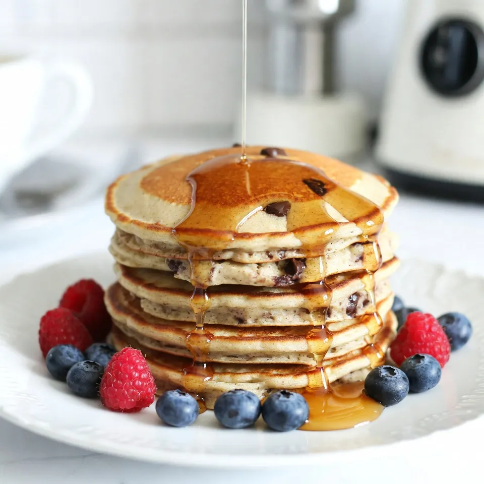 To make these soft and fluffy pancakes, gather these key ingredients: - 1 cup ricotta cheese - 1 cup all-purpose flour - 1 tablespoon baking powder - 2 tablespoons granulated sugar - 1/2 teaspoon salt - 3/4 cup milk - 2 large eggs - 1 teaspoon pure vanilla extract - 1/2 cup semi-sweet chocolate chips - Butter or cooking spray for greasing the pan Ricotta cheese adds creaminess and makes the pancakes rich. The flour gives them structure. Baking powder helps the pancakes rise. Sugar adds sweetness, and salt balances the flavors. Milk makes the batter smooth, while eggs bind everything together. Vanilla extract enhances the flavor, and chocolate chips bring a delicious treat. If you don’t have ricotta cheese, cottage cheese works well too. You can use whole wheat flour for a healthier option. For a dairy-free version, try almond milk or oat milk instead of regular milk. You can replace eggs with mashed banana or applesauce if you want a vegan option. To make these pancakes, you will need: - A large mixing bowl - A whisk - A separate bowl for dry ingredients - A spatula or wooden spoon - A non-stick skillet or griddle - A measuring cup and spoons These tools help you mix and cook the batter evenly. Using a non-stick skillet prevents the pancakes from sticking, making flipping easier. Enjoy the process of creating these delightful treats! {{ingredient_image_2}} Start with a large bowl. Add 1 cup of ricotta cheese, 3/4 cup of milk, 2 large eggs, and 1 teaspoon of pure vanilla extract. Use a whisk to mix these ingredients until smooth. You want no lumps in this mix. This creamy base is key to soft and fluffy pancakes. In another bowl, add 1 cup of all-purpose flour, 1 tablespoon of baking powder, 2 tablespoons of granulated sugar, and 1/2 teaspoon of salt. Stir these dry ingredients well. Make sure the baking powder and salt mix evenly with the flour. This step helps the pancakes rise. Now, slowly add the dry mix to the ricotta blend. Use a spatula or wooden spoon and fold gently. Mix just until combined. It’s okay to have some lumps; they add nice texture. After that, fold in 1/2 cup of semi-sweet chocolate chips. This makes the batter sweet and chocolatey. Preheat a non-stick skillet or griddle over medium heat. Lightly grease it with butter or cooking spray. For each pancake, pour about 1/4 cup of batter onto the skillet. Cook until small bubbles form on top, about 2-3 minutes. Flip the pancake and cook for another 2-3 minutes until golden brown. Once done, move the pancakes to a warm plate. Repeat with the rest of the batter. Enjoy your delicious pancakes! To get soft pancakes, use fresh ricotta cheese. Mix it well with milk and eggs. This helps make the batter smooth. When you combine the dry and wet ingredients, mix just a little. Lumps are good! They help the pancakes stay fluffy and soft. One big mistake is overmixing the batter. This can make your pancakes tough. Another mistake is not greasing the skillet enough. If the pan is too dry, the pancakes may stick. Always check the heat. If it’s too hot, the outside will burn before the inside cooks. Serve the pancakes hot from the skillet. Stack them high on a plate for a fun look. Drizzle warm maple syrup over the top. Add extra chocolate chips and fresh berries for color. You can also sprinkle some powdered sugar for sweetness. Enjoy them with your favorite drink! Pro Tips Use Room Temperature Ingredients: Allow your ricotta cheese, eggs, and milk to reach room temperature before mixing. This helps create a smoother batter and fluffier pancakes. Don’t Overmix the Batter: Mixing just until combined ensures that the pancakes remain tender and light. A few lumps are perfectly fine! Adjust Cooking Temperature: If your pancakes are browning too quickly, lower the heat slightly. Cooking them on medium to medium-low heat allows for even cooking without burning. Experiment with Add-ins: Feel free to add nuts, fruits, or spices like cinnamon to the batter for an extra flavor boost. Customize these pancakes to suit your taste! {{image_4}} You can make these pancakes even more special by adding lemon zest. Just add a teaspoon of fresh lemon zest to the ricotta mixture. This will give your pancakes a fresh and bright flavor. You can also try adding a splash of almond extract for a warm nutty taste. Switching up the type of chocolate can change the pancake game. Use dark chocolate chips for a richer flavor. White chocolate chips add a sweet and creamy touch. You can also try chocolate chunks for a more gooey experience. If you need gluten-free pancakes, no problem! Substitute the all-purpose flour with a gluten-free blend. Many blends work well, so look for one that fits your taste. You can also use almond flour, which adds a nice flavor. Just remember to check the baking powder for gluten. To keep your leftover pancakes fresh, let them cool first. Stack the pancakes with a piece of parchment paper between each one. Place them in an airtight container. You can store these in the fridge for up to three days. This method helps keep them soft and delicious. When you’re ready to eat your leftover pancakes, you can reheat them easily. Use a microwave for quick warming. Place a few pancakes on a plate and cover them with a damp paper towel. Heat them for about 30 seconds. If you want them crispier, use a skillet. Warm them on medium heat for about one minute on each side. Freezing is a great way to store extra pancakes. Make sure they are fully cooled. Then, place them in a single layer on a baking sheet. Freeze for about an hour. Once frozen, transfer them to a freezer bag. They can last for up to two months. When you’re ready to eat, just reheat them straight from the freezer. Enjoy your fluffy treats whenever you want! Yes, you can use low-fat ricotta cheese. It will still work well in this recipe. The texture may be slightly different, but the flavor remains nice. I often use low-fat ricotta when I want to cut some calories. Just remember, the pancakes might be a bit less creamy. To make pancakes fluffier, you can use a few simple tricks. First, do not overmix the batter. A few lumps are okay. This helps keep air in the batter. Second, let the batter rest for a few minutes before cooking. This gives the baking powder time to work. Also, ensure your baking powder is fresh. Old baking powder can make the pancakes flat. Yes, you can replace eggs in this recipe. Use applesauce, mashed banana, or a flaxseed mixture instead. For one egg, mix 1 tablespoon of flaxseed meal with 2.5 tablespoons of water. Let it sit for a few minutes until it thickens. This works great and keeps your pancakes moist and fluffy. These chocolate chip ricotta pancakes are easy and fun to make. We covered the key ingredients, helpful tips, and tasty variations. You learned how to avoid common mistakes and a few storage tricks to keep pancakes fresh. My final thought? Experiment with flavors and enjoy them with family or friends. Cooking should be joyful and delicious!
