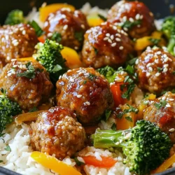 - 1 lb ground beef or turkey - 1/2 cup breadcrumbs - 1/4 cup grated Parmesan cheese - 1/4 cup honey - 1/4 cup soy sauce - 2 cloves garlic, minced - 1 teaspoon ground ginger - 1 large egg - Salt and black pepper, to taste I use ground beef or turkey for meatballs. Both work great, but turkey is lighter. Breadcrumbs and Parmesan cheese make the meatballs tender and tasty. Honey and soy sauce blend well for a sweet and salty sauce. Garlic and ginger add a punch of flavor that everyone loves. - 1 cup broccoli florets - 1/2 cup bell pepper, thinly sliced - 1/4 cup fresh parsley, finely chopped - Sesame seeds Adding vegetables makes the dish colorful and healthy. Broccoli florets and bell peppers bring crunch and color. Garnish with fresh parsley and sesame seeds for a nice touch. They add flavor and make your dish look pretty. - 1 tablespoon rice vinegar - 1 teaspoon sesame oil - 1 tablespoon cornstarch (for thicker sauce) If you want to enhance the sauce, add rice vinegar and sesame oil. They give an extra layer of flavor. Cornstarch helps the sauce thicken if you prefer a rich texture. These additions are not necessary, but they can elevate the dish. {{ingredient_image_2}} 1. In a large bowl, mix the ground beef or turkey, breadcrumbs, and Parmesan cheese. 2. Add chopped parsley, the egg, and minced garlic. 3. Season with salt and pepper. 4. Use your hands to mix until everything is well combined. 5. Shape the mix into 1-inch meatballs. 1. Heat two tablespoons of olive oil in a skillet over medium heat. 2. Once the oil is hot, place the meatballs in a single layer. 3. Cook for 5 to 7 minutes. Turn the meatballs gently so they brown on all sides. 1. In a small bowl, whisk together honey, soy sauce, rice vinegar, sesame oil, and ground ginger. 2. If you want a thicker sauce, add cornstarch. 3. Make sure the mixture is smooth and well blended. 1. Once the meatballs are browned, pour the honey garlic sauce over them. 2. Gently stir to coat each meatball evenly. 3. Add the broccoli florets and sliced bell peppers to the skillet. 1. Cover the skillet with a lid and lower the heat. 2. Let the dish simmer for about 10 minutes. 3. Stir occasionally to ensure even cooking and tender veggies. 1. Serve the meatballs and veggies over cooked rice or noodles. 2. Drizzle extra sauce from the skillet on top for more flavor. 3. Garnish with more chopped parsley and sesame seeds for a nice touch! To ensure your meatballs cook evenly, use a large skillet. This gives them room to brown nicely. When browning, don't overcrowd the pan. Cook in batches if needed. This way, each meatball gets good heat and color. Achieving a golden-brown crust is key. Heat your olive oil until it shimmers. Gently place the meatballs in the hot oil. Let them cook without moving them too much for the first few minutes. This helps form that nice crust. Turn them carefully to avoid breaking apart. You can boost the flavor with extra spices. Try adding a pinch of red pepper flakes for heat. Fresh herbs like thyme or basil also work well. They add a nice touch to the dish. Adjusting the sweetness and saltiness is easy. If you like it sweeter, add more honey. For saltiness, a splash more soy sauce works great. Taste as you go to find the perfect balance. Prepping meatballs in advance saves time. You can mix and shape them a day before. Store them in the fridge until you are ready to cook. For freezing leftovers, place cooled meatballs in a freezer-safe bag. You can freeze the sauce too. When ready to eat, thaw them in the fridge overnight. Reheat them gently in a skillet or microwave. Pro Tips Use Fresh Herbs: Fresh parsley adds a vibrant flavor to the meatballs. Consider using other fresh herbs like basil or cilantro for unique twists. Customize the Sauce: Adjust the sweetness or saltiness of the honey garlic sauce by modifying the amounts of honey or soy sauce according to your taste preferences. Ensure Even Cooking: Stir the meatballs and vegetables occasionally while simmering to ensure even cooking and that all ingredients are well-coated with sauce. Make Ahead: You can prepare the meatballs in advance and store them in the refrigerator. Just cook them fresh when you're ready for a quick meal. {{image_4}} You can easily make this dish gluten-free. Just switch soy sauce for tamari. This small change lets everyone enjoy the meal without worry. If you want a vegan option, try using plant-based ground meat. You can also swap out the egg for flaxseed meal mixed with water. This keeps the meatballs held together. Want to add some heat? Try mixing in chili flakes. They give the dish a nice kick. You can also play with sauces. Some people love adding hoisin sauce for a sweet twist. Others mix in sriracha for a spicy touch. Don't be afraid to get creative! For a complete meal, serve these meatballs with rice or noodles. Both options soak up the sauce well. You can also add a side salad for crunch. Roasted veggies pair nicely too. Think about using quinoa or farro for a fun grain twist. The honey garlic meatballs stay fresh in the fridge for about 3 to 4 days. To store them, place the meatballs and sauce in an airtight container. Ensure the container is sealed well. This keeps moisture out and helps prevent spoilage. To freeze the meatballs and sauce, let them cool first. Next, pack them in a freezer-safe container or a freezer bag. Press out as much air as you can to avoid freezer burn. You can freeze them for up to 3 months. When ready to eat, thaw them in the fridge overnight or use the microwave. To reheat without drying out, use the stovetop or microwave. For the stovetop, warm the meatballs in a skillet over low heat. Add a splash of water or extra sauce to keep them moist. If using the microwave, heat in short bursts, stirring in between. This helps them heat evenly and stay juicy. Honey garlic meatballs take about 30 minutes to cook. This time includes browning the meatballs and simmering them in the sauce. You will need 5 to 7 minutes to brown them and about 10 minutes to simmer with the sauce and veggies. This makes it quick and easy for a weeknight meal. Yes, you can make honey garlic meatballs ahead of time. Prepare the meatballs and store them in the fridge for up to 24 hours. You can also freeze them for later use. Just thaw before cooking. This helps save time on busy days. You can use maple syrup or agave nectar as a substitute for honey. Both options offer sweetness similar to honey. Adjust the amount to your taste. This change can also make the dish vegan if you need it. Yes, you can use ground turkey or even chicken instead of beef. Both options work well and give a lighter flavor. You can also try plant-based meat if you prefer a vegan dish. Just follow the same steps in the recipe. To add spice, mix in red pepper flakes or sriracha sauce. You can also add chopped jalapeños for a fresh kick. Adjust the amount based on your heat preference. This will give your honey garlic meatballs an exciting twist! In this article, we explored how to make delicious honey garlic meatballs. We covered main ingredients like ground beef, garlic, and soy sauce. You learned step-by-step how to prepare, cook, and serve these tasty bites. I shared tips for meal prep, variations, and best storage practices. Whether you want a family dinner or a quick meal, these meatballs fit the bill. Remember, cooking should be fun and simple. Now go ahead and enjoy your cooking adventure!