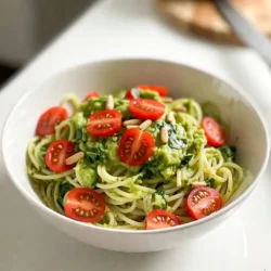To make Green Goddess Avocado Pasta, gather these simple and fresh ingredients: - 8 oz spaghetti or preferred pasta - 2 ripe avocados, peeled and pitted - 1 cup fresh basil leaves, packed - 1/2 cup fresh spinach leaves - 2 tablespoons freshly squeezed lemon juice - 2 cloves garlic, minced - 1/4 cup Greek yogurt (or vegan alternative) - 1/4 cup extra virgin olive oil - Salt and freshly ground black pepper, to taste - Handful of cherry tomatoes, halved (for garnish) - 2 tablespoons toasted pine nuts or walnuts (for garnish) These ingredients come together to create a creamy and bright sauce. The avocados add healthy fats, while the herbs bring fresh flavors. The yogurt gives the sauce a nice tang. You can easily swap the pasta type to fit your taste. This dish is not just tasty; it’s also a fun way to eat more greens! {{ingredient_image_2}} - Bring salted water to a boil. - Cook pasta according to package instructions. - Reserve pasta water and drain. Start by boiling a large pot of salted water. This adds flavor to the pasta. When the water bubbles, add 8 ounces of your favorite pasta. I like spaghetti, but you can choose what you prefer. Cook until it's al dente, which means firm to the bite. This usually takes about 8 to 10 minutes. After cooking, drain the pasta in a colander. Remember to save half a cup of that starchy pasta water for later. - Combine avocados, basil, spinach, lemon juice, garlic, yogurt, and olive oil in a food processor. - Blend until smooth and adjust consistency with reserved pasta water. While the pasta cooks, let's make the sauce. In a food processor, add the two ripe avocados, one cup of fresh basil leaves, and half a cup of fresh spinach. Then, squeeze in two tablespoons of lemon juice and add two minced garlic cloves. Next, pour in a quarter cup of Greek yogurt and a quarter cup of extra virgin olive oil. Blend everything until it’s smooth and creamy. If the sauce is too thick, slowly add some reserved pasta water. Blend again until it reaches the right consistency. - Combine cooked pasta with the avocado sauce. - Toss gently to coat evenly. - Serve immediately and garnish. Now, take your cooked pasta and put it in a large bowl. Pour the creamy green goddess sauce over the pasta. Toss gently to coat each piece of pasta evenly. This step is key to making sure every bite is full of flavor. Serve your pasta right away. For a pretty touch, garnish each plate with halved cherry tomatoes and a sprinkle of toasted pine nuts or walnuts. Enjoy your fresh and vibrant dish! To get the right creaminess, use the reserved pasta water. Start with a small amount, then add more if needed. This helps you control the thickness of the sauce. Always taste before serving. Adjust with salt and pepper to enhance the flavor. Serve the pasta in individual bowls. This makes it look special. Add halved cherry tomatoes on top for color and sweetness. Sprinkle with toasted pine nuts or walnuts for a nice crunch. Finish with a drizzle of olive oil and a few fresh basil leaves for extra flair. Pro Tips Use Ripe Avocados: Ensure your avocados are perfectly ripe for a creamy sauce. They should give slightly when gently squeezed. Adjust the Consistency: Don’t hesitate to add more reserved pasta water to reach your desired sauce thickness; it helps the sauce cling better to the pasta. Experiment with Herbs: Feel free to mix in other fresh herbs like parsley or cilantro for a unique flavor twist in your sauce. Chill for a Refreshing Dish: For a colder dish, allow the prepared pasta to chill in the fridge for an hour before serving. {{image_4}} You can easily make Green Goddess Avocado Pasta vegan. Just swap the Greek yogurt for plant-based yogurt. This change keeps the dish creamy and delicious while staying dairy-free. You’ll still enjoy all those fresh flavors. Want to up the protein? Add cooked chicken, shrimp, or chickpeas. Each option adds great taste and makes the meal heartier. You can also toss in grilled vegetables like zucchini or bell peppers. They add nice texture and extra flavor to your dish. Feel free to try different types of pasta. Gluten-free pasta works well if you have dietary needs. Whole grain pasta is another healthy choice. It boosts fiber and keeps the dish filling. Experiment and find what you love best! Store any leftovers in an airtight container. This keeps the pasta fresh and tasty. It is best to eat it within 2 days. After that, the avocado might brown and lose flavor. Freezing this dish is not a good idea. Avocado does not freeze well. It can change texture and become mushy when thawed. This can ruin the creamy sauce you love. To reheat, use a skillet. Add a splash of olive oil or some reserved pasta water. Heat gently until warm. This helps keep the sauce smooth and creamy. Enjoy your pasta as if it was fresh! To make Green Goddess dressing, gather these ingredients: - 2 ripe avocados, peeled and pitted - 1 cup fresh basil leaves - 1/2 cup fresh spinach leaves - 2 tablespoons lemon juice - 2 cloves garlic, minced - 1/4 cup Greek yogurt (or vegan alternative) - 1/4 cup extra virgin olive oil Place all the ingredients in a food processor. Blend until smooth. If it’s too thick, add a bit of reserved pasta water to thin it out. Blend again until you achieve a creamy consistency. This dressing is rich and fresh, perfect for drizzling on salads or as a dip. Yes, you can! If you want to change the flavor, try using different herbs. Cilantro and parsley are great options. They add their own unique taste. You can also mix in some dill or chives. Experimenting with herbs makes the sauce fun and personal. Absolutely! This recipe is full of nutrients. Avocados are high in healthy fats and fiber. They help keep your heart healthy and make you feel full. The greens like spinach and basil bring vitamins and minerals. This dish is not only tasty but also good for you. Enjoy it guilt-free! In this post, I shared an easy pasta recipe featuring a creamy avocado sauce. You learned about the simple ingredients needed for both the dish and its variations. Remember, you can adjust the sauce to suit your taste and try different pastas. Presentation matters, so don’t skip the garnishes. This dish is quick, healthy, and delicious. Enjoy making it fresh, and don’t forget to share with friends!