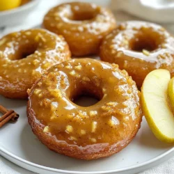 - 2 cups all-purpose flour - 1 cup finely grated apple (approximately 1 large apple) - 1/2 cup brown sugar, packed - 1/2 cup granulated sugar The dough forms the base of our donuts. All-purpose flour gives the right texture. Grated apple adds moisture and sweetness. Using both brown and granulated sugar gives a rich flavor. - 2 teaspoons baking powder - 1/2 teaspoon baking soda - 1/2 teaspoon salt - 1 teaspoon ground cinnamon - 1/2 teaspoon ground nutmeg These baking essentials help the donuts rise and taste great. Baking powder and baking soda work together for fluffy donuts. Salt enhances sweetness while spices add warmth and depth. - 1/2 cup buttermilk (room temperature) - 1/4 cup unsalted butter, melted and slightly cooled - 2 large eggs (room temperature) - 1 teaspoon pure vanilla extract The wet ingredients mix to create a moist batter. Buttermilk adds tang and richness. Melted butter gives flavor and keeps them soft. Eggs bind everything together while vanilla brings a lovely scent. - 1 cup powdered sugar - 3 tablespoons pure maple syrup - 1-2 tablespoons milk (to adjust glaze thickness) The maple glaze is the star of the show. Powdered sugar mixes smoothly for a sweet finish. Pure maple syrup provides a rich, natural flavor. Adjusting with milk helps achieve your preferred thickness. {{ingredient_image_2}} - Preheat your oven to 350°F (175°C). Lightly grease your donut pan with cooking spray or butter. This step keeps the donuts from sticking. - In a large bowl, mix 2 cups of all-purpose flour, 1/2 cup of brown sugar, and 1/2 cup of granulated sugar. Add 2 teaspoons of baking powder, 1/2 teaspoon of baking soda, 1/2 teaspoon of salt, 1 teaspoon of ground cinnamon, and 1/2 teaspoon of ground nutmeg. Whisk until no lumps are left. - In another bowl, prepare your wet mixture. Combine 1 cup of finely grated apple, 1/2 cup of buttermilk, 1/4 cup of melted butter, 2 large eggs, and 1 teaspoon of vanilla extract. Mix until smooth. - Gently fold the wet ingredients into the dry mixture. Use a spatula or wooden spoon. Be careful not to overmix; it’s okay if the batter has a few lumps. - Using a piping bag or spoon, fill each donut cavity about 2/3 full with batter. This allows space for rising. - Bake in the preheated oven for 10-12 minutes. Check doneness by inserting a toothpick into a donut. If it comes out clean, they are ready. - While the donuts cool, prepare the maple glaze. In a small bowl, whisk together 1 cup of powdered sugar, 3 tablespoons of pure maple syrup, and 1-2 tablespoons of milk. Stir until smooth and adjust thickness as needed. - Once the donuts are cool, dip the tops into the glaze. Let any excess glaze drip back into the bowl. Allow the glazed donuts to rest for a few minutes to set before serving. To make the best donuts, avoid overmixing the batter. Mix just enough until you see no dry flour. A few lumps are okay. This helps keep your donuts light and fluffy. Once baked, let the donuts cool in the pan for five minutes. This makes it easier to remove them without breaking. After that, transfer them to a wire rack. Cooling completely on the rack helps the glaze stick better. Want to spice things up? Try adding a pinch of cloves or ginger to the batter. These spices can add warmth and depth. For toppings, consider using chopped nuts or sprinkles. They add texture and a fun look. A sprinkle of cinnamon on top also elevates the flavor. For a beautiful presentation, arrange the glazed donuts on a nice platter. Add a light dusting of cinnamon for a pop of color. You can also place thin apple slices around the donuts for a fresh touch. Pair these delightful donuts with coffee or apple cider. They make a perfect breakfast or snack. Enjoying them with a friend makes them even better! Pro Tips Use Fresh Apples: For the best flavor, opt for fresh, crisp apples. Varieties like Granny Smith or Honeycrisp work wonderfully in this recipe. Room Temperature Ingredients: Ensure your buttermilk and eggs are at room temperature for a smoother batter and better rise. Don’t Overmix: Mix the batter until just combined to keep the donuts light and fluffy. A few lumps are perfectly fine! Adjust Glaze Thickness: Customize the maple glaze to your liking by adding more milk for a thinner glaze or more powdered sugar for a thicker consistency. {{image_4}} You can make your maple glazed apple donuts even better! Try adding nuts or chocolate chips. Nuts like walnuts or pecans give a nice crunch. They also add a rich flavor. Chocolate chips bring a sweet touch. They melt slightly when baked, making every bite a treat. You can also mix in other fruits. Blueberries or cranberries work well. These fruits add a tart balance to the sweet glaze. Experimenting with flavors keeps things fun! If you want a healthier donut, use whole wheat flour. This flour adds fiber and nutrients. It makes the donuts denser but still tasty. You can also reduce the sugar. Try using half the amount or swapping it for a sweetener like honey or maple syrup. This way, you keep the flavor without too much sugar. Want a fun twist? Make mini donuts! Just use a mini donut pan. These little treats are perfect for snacks or parties. Adjust the baking time to about 7-9 minutes. Check for doneness with a toothpick. They should come out clean when done. Mini donuts are easy to share and eat on the go! To keep your leftover donuts fresh, store them in an airtight container. You can stack them with parchment paper between each layer to prevent sticking. This keeps the glaze intact and the donuts soft. Keep the container at room temperature for up to two days. If you want them to last longer, think about refrigeration. Just remember that cold storage may change the texture. For long-term storage, you can freeze the donuts. First, let them cool completely. Wrap each donut tightly in plastic wrap, then place them in a freezer-safe bag. This keeps air out and prevents freezer burn. They can stay in the freezer for up to three months. When you’re ready to eat, thaw them at room temperature. For best taste, warm them in the oven at 350°F for about 5-10 minutes. This helps restore their soft texture and flavor. Enjoy your treats like they're fresh out of the oven! You can still make great donuts without a donut pan. Use a muffin tin instead. Fill the cups about halfway with the batter. Bake them for the same time. They will turn out like donut muffins. You can also shape the donuts by hand. Roll the dough into balls and make a hole in the middle. Then, bake them on a lined sheet pan. Both methods work well and taste delicious! Yes, you can use store-bought applesauce instead of grated apple. It makes the donuts moist and sweet. However, there are some cons. The texture may change. Grated apple gives a nice bite and freshness. Applesauce can make them softer and less chunky. If you like a smooth texture, use applesauce. If you want more apple bits, stick to grated apple. These donuts stay fresh for about 2 to 3 days at room temperature. Store them in an airtight container to keep them soft. If you see any mold or off smell, throw them away. You can also freeze them for longer storage. Just wrap each donut well and place them in a freezer bag. When ready to eat, thaw them at room temperature for the best taste. Making donuts at home is simple and fun. We covered the main ingredients like flour, sugars, and spices. Then, we walked through each step from mixing to glazing. I shared tips for perfecting texture and enhancing flavors. You can also try healthier options or mini versions. Proper storage keeps your treats fresh. With these insights, you can enjoy delicious donuts any time. Happy baking!