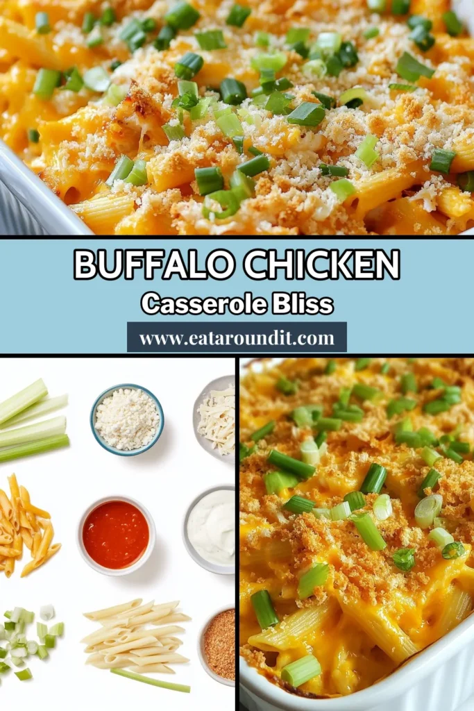 Looking for a delicious and easy dinner? Try this Buffalo Ranch Chicken Casserole! This flavorful ranch pasta bake combines shredded chicken and cheesy goodness for a crowd-pleasing dish. Perfect for any occasion, it's a brilliant way to elevate your dinner table. Enjoy the creamy Buffalo sauce paired with tender pasta and topped with crispy breadcrumbs. Save this easy buffalo ranch recipe for your next meal! #BuffaloChickenCasserole #RanchPastaBake #CheesyBuffaloChickenDish #EasyDinnerIdeas
