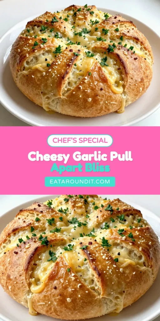 Indulge in this irresistible Garlic Parmesan Pull-Apart Bread, a delightful twist on classic cheesy garlic bread! This easy pull-apart bread recipe features a sourdough base, slathered in garlic butter and loaded with gooey mozzarella and grated Parmesan. Perfect as an appetizer or party treat, it's sure to impress! Save this simple recipe for a cheesy, flavorful experience! #GarlicParmesanBread #PullApartBreadRecipe #CheesyGarlicBread #EasyGarlicBreadRecipe