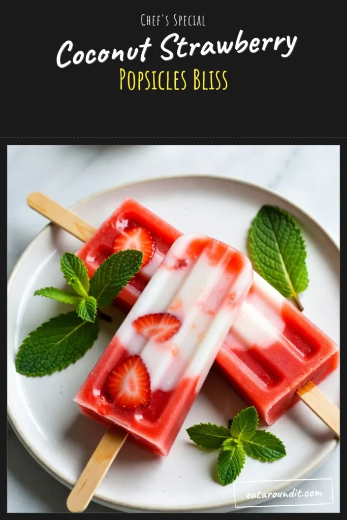 Beat the heat with these delicious Strawberry Coconut Popsicles! This vegan popsicle recipe combines fresh strawberries and creamy coconut milk for an easy summer treat that's perfect for warm days. Enjoy homemade frozen desserts with this healthy popsicle idea that your whole family will love. Try making your own Strawberry Coconut Popsicles today! Save this recipe for later! #VeganPopsicles #SummerTreats #HealthyDesserts #FrozenDesserts
