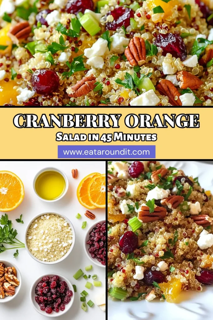 Looking for a delicious winter salad? Try this Cranberry Orange Quinoa Salad! Packed with vibrant flavors, this healthy quinoa salad combines quinoa, fresh or dried cranberries, and crunchy pecans. Perfect as a side dish or light meal, it's also a vegan quinoa salad option. Enjoy this seasonal dish that's easy to make and full of nutrition. Get the recipe now and elevate your salad game! #CranberryOrangeQuinoaSalad #VeganSalads #HealthyEating #WinterSalads