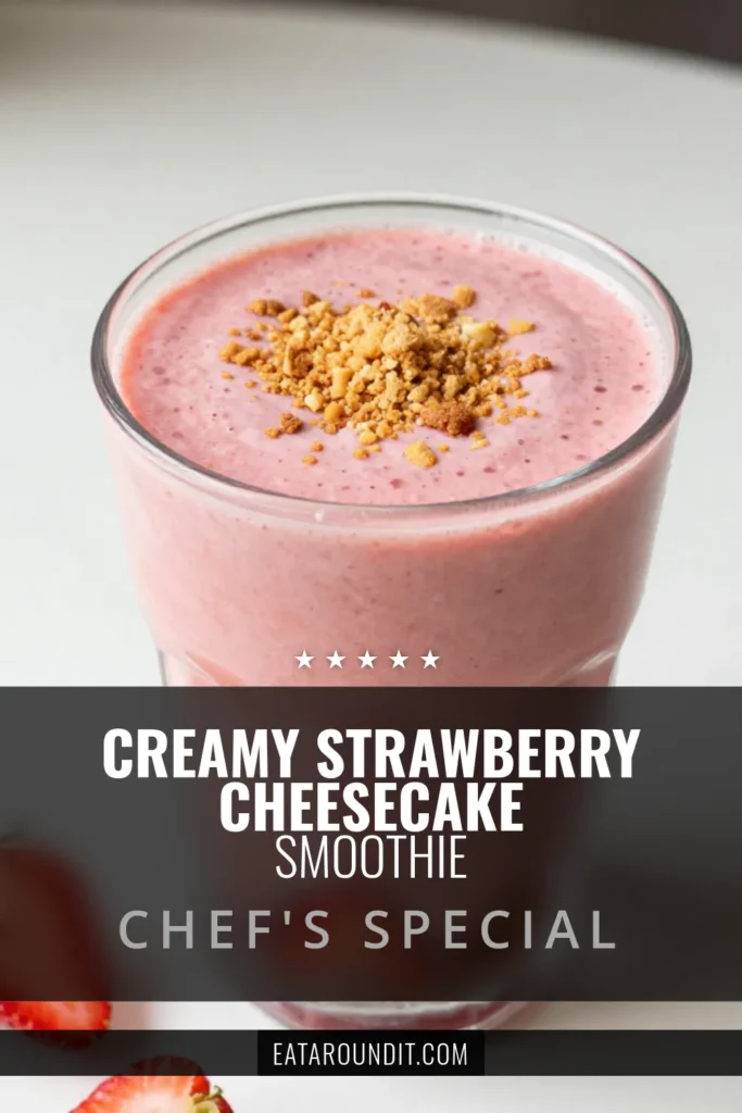 Indulge in a deliciously creamy strawberry cheesecake smoothie that’s perfect for a healthy treat! This easy fruit smoothie blends fresh strawberries, cream cheese, and Greek yogurt for a satisfying dessert. Perfect for breakfast or a sweet snack, this Greek yogurt smoothie recipe is a must-try. Whip up this refreshing healthy dessert smoothie and savor every sip! Save this recipe for later! #StrawberryCheesecakeSmoothie #HealthyDessertSmoothies #CreamySmoothieRecipes #EasyFruitSmoothies