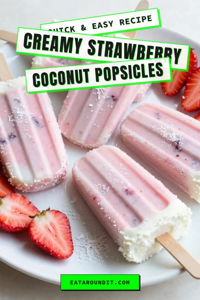 Indulge in these delightful strawberry coconut popsicles, the perfect healthy homemade popsicles for hot summer days! This coconut milk popsicle recipe is not only easy to make but also a refreshing vegan strawberry dessert that everyone will love. Made with fresh strawberries and creamy coconut milk, these summer fruit popsicles are a must-try. Click to discover the recipe, enjoy your frozen treat, and save for later! #HealthyTreats #VeganDessert #PopsicleRecipe #SummerSnacks