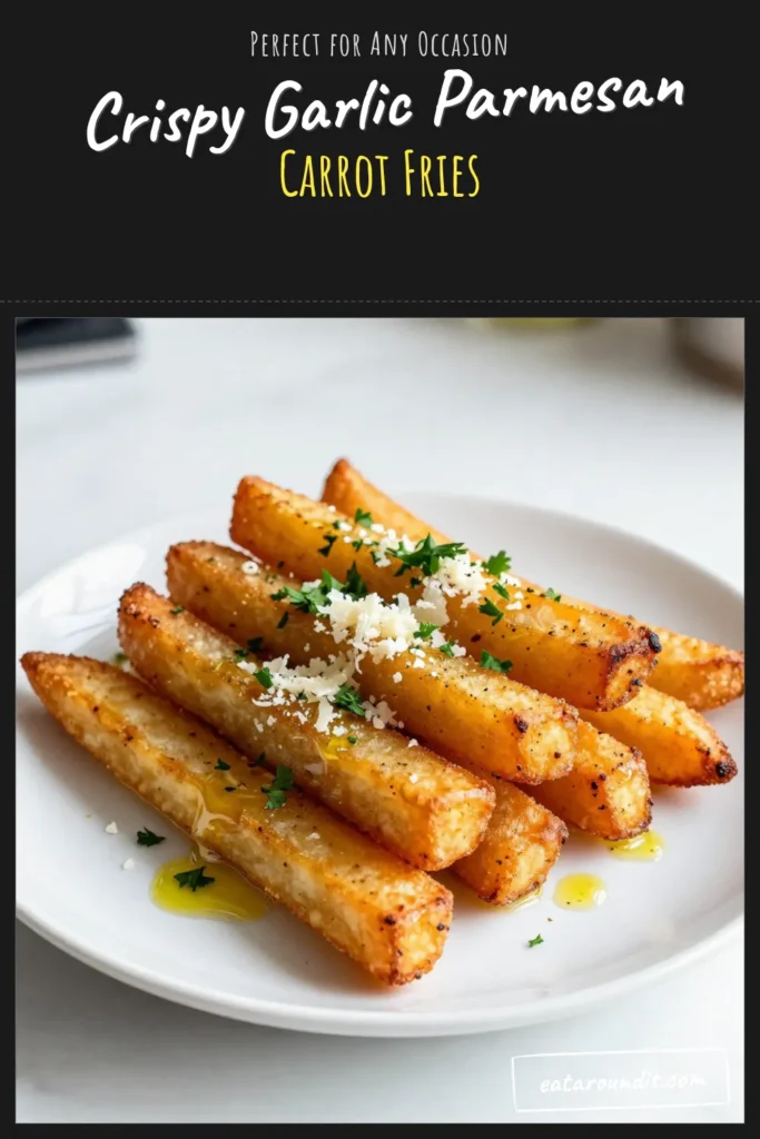Discover the delicious world of Garlic Parmesan Carrot Fries! This Healthy Carrot Fries Recipe is perfect for anyone looking to indulge in Crispy Oven Baked Fries that are both nutritious and flavorful. Made with fresh garlic and Parmesan cheese, these Carrot Snacks are an Easy Vegetable Side Dish that will please everyone. Bake them for a golden, crunchy treat! Try this recipe today and elevate your snacking game! #CarrotFries #HealthySnacks #OvenBakedRecipes #VegetableSideDish