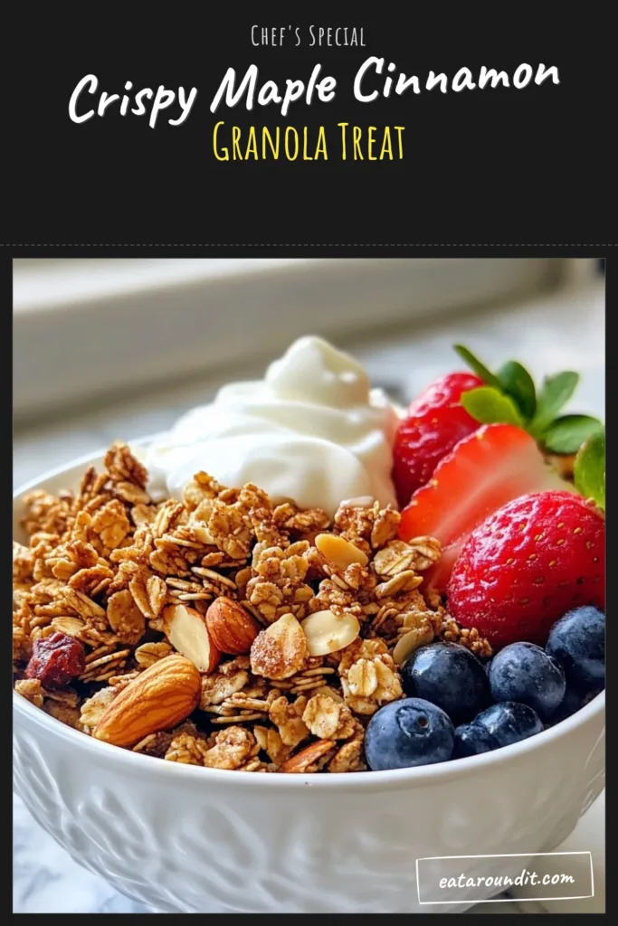 Discover the perfect homemade granola recipe with this delicious Maple Cinnamon Granola! Loaded with healthy granola with nuts and nutritious pumpkin seeds, this easy granola is the ideal snack idea for any time of day. Enjoy it as a breakfast topping or a crunchy snack straight from the jar. Try this recipe today to elevate your snacking game! Save it for later and get ready to enjoy! #MapleCinnamonGranola #HealthyGranola #NutritiousSnacks #GranolaRecipe