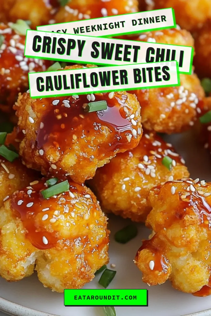 Discover the deliciousness of Sweet Chili Cauliflower Bites, the ultimate crispy cauliflower recipe that's perfect for any occasion! These oven-baked cauliflower bites are not just a tasty treat but also a fantastic addition to your vegan snack ideas and plant-based appetizers. Easy to make and packed with flavor, they’re sure to impress. Don’t miss out—save this recipe for your next gathering! #SweetChiliCauliflowerBites #CrispyCauliflowerRecipe #VeganSnacks #PlantBasedAppetizers