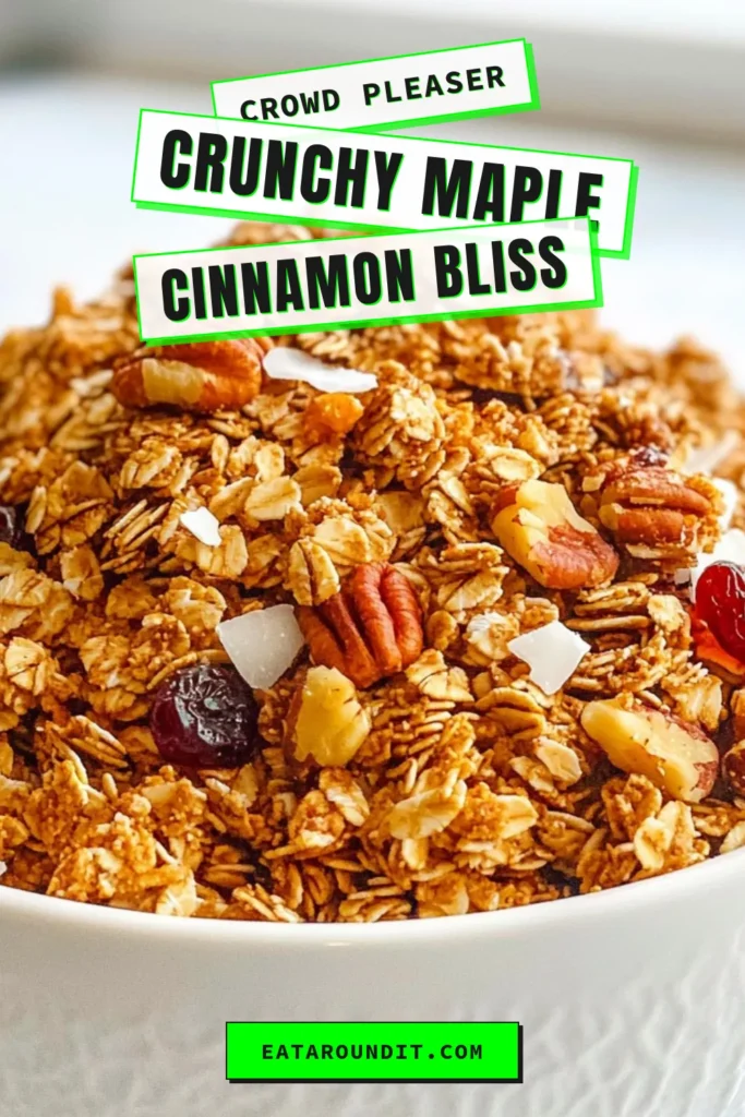 Discover how to make a delicious Maple Cinnamon Granola that’s perfect for a healthy breakfast! This easy maple cinnamon granola recipe features homemade granola with nuts, crunchy oatmeal granola, and wholesome dried fruits. Enjoy your mornings with this nutritious treat packed with flavor. Ideal for meal prep or a quick snack, this granola is a must-try! Save this recipe now and elevate your breakfast game! #GranolaRecipe #HealthyBreakfast #OatmealGranola #HomemadeGranola