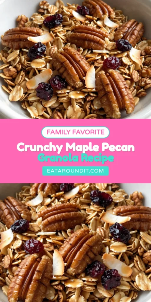 Discover the amazing recipe for Maple Pecan Granola, a delicious homemade granola recipe that’s perfect for breakfast or healthy snacking. This gluten-free granola features rolled oats, crunchy pecans, and the natural sweetness of pure maple syrup. It's an easy breakfast granola you can enjoy with yogurt or on its own. Make your mornings brighter with this nutritious treat! Save this recipe for your next cooking adventure. #MaplePecanGranola #HealthyGranolaSnacks #GlutenFreeGranola #BreakfastIdeas