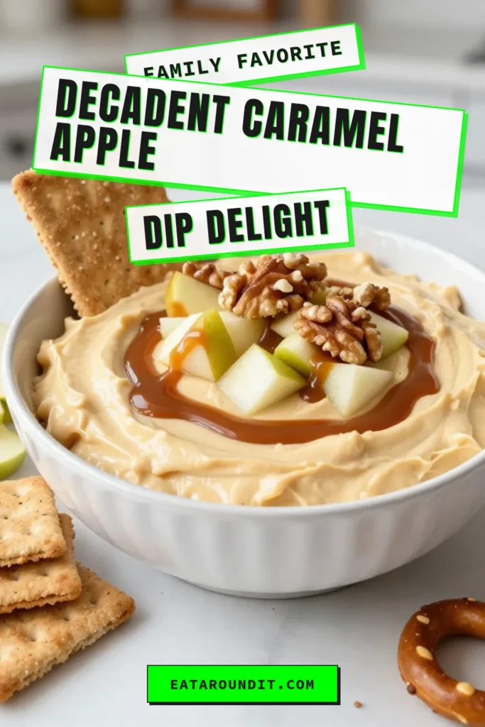 Indulge in the deliciousness of Caramel Apple Cheesecake Dip! This easy dessert dip recipe combines creamy cheesecake with crunchy apples and sweet caramel, making it the perfect autumn snack idea. Packed with flavor and fun dippers like graham crackers and pretzel sticks, it's sure to be a hit at any gathering. Whip up this cream cheese apple dip and impress your friends! Save this recipe for your next get-together! #CaramelAppleCheesecakeDip #DessertDip #AutumnSnackIdeas #EasyRecipes