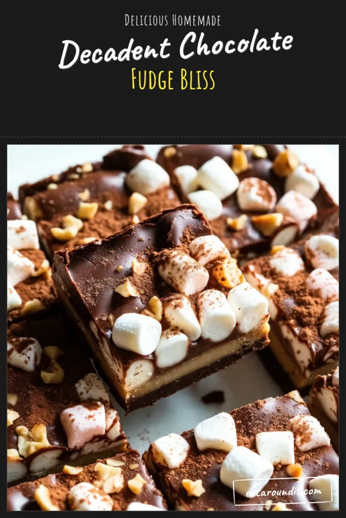 Indulge in this delectable chocolate marshmallow fudge, the perfect no-bake chocolate dessert! This easy fudge recipe takes just 10 minutes of prep and is a crowd-pleaser. With melt-in-your-mouth marshmallow fudge squares, this quick chocolate treat is ideal for gatherings. Make it your next sweet delight! Save this chocolate marshmallow fudge recipe for later and impress your friends! #FudgeRecipe #NoBakeDesserts #ChocolateLovers #SweetTreats