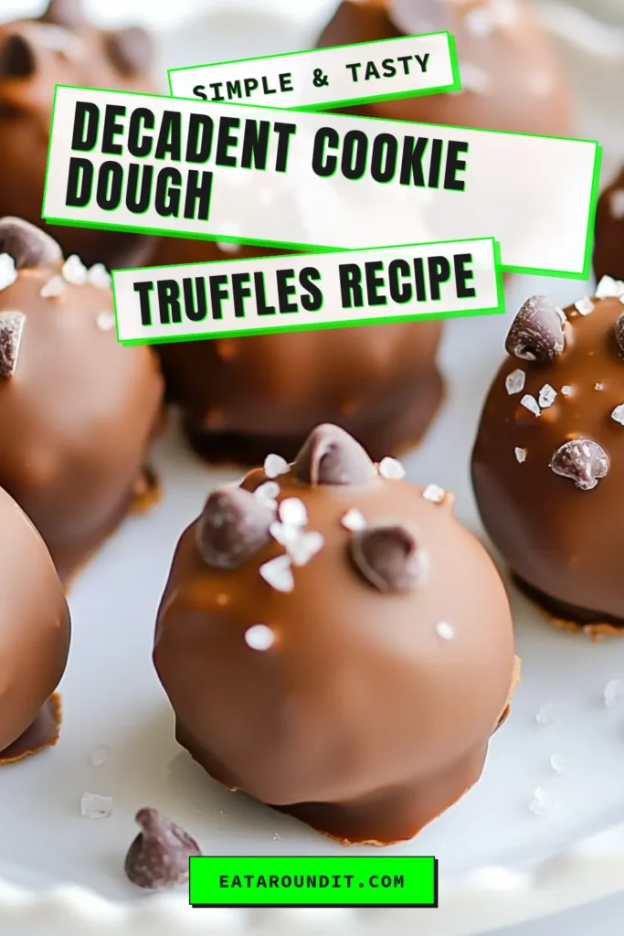 Indulge in these irresistible chocolate chip cookie dough truffles! This easy chocolate truffles recipe makes no-bake cookie dough truffles that are perfect for any dessert lover. With homemade chocolate truffles coated in creamy chocolate and filled with edible cookie dough, your taste buds will thank you. Ready in under 1.5 hours, they are perfect for sharing. Save this recipe now for a delightful treat! #ChocolateTruffles #DessertRecipes #NoBakeTreats #CookieDough