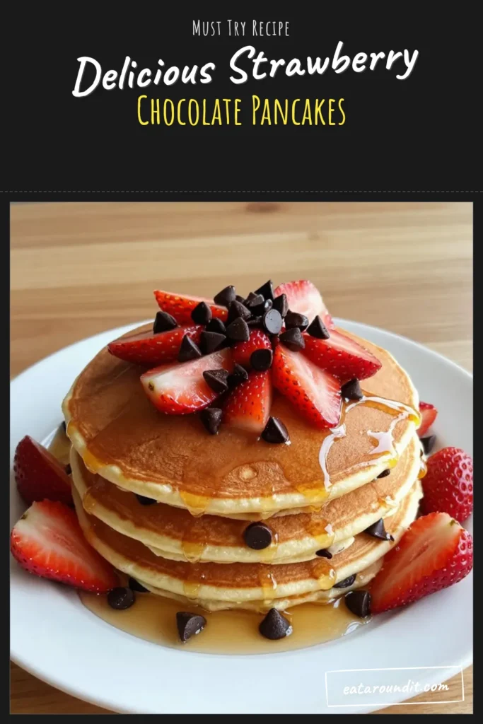 Indulge in fluffy strawberry chocolate chip pancakes that elevate your breakfast game! This easy pancake recipe combines fresh strawberries and rich chocolate chips for a delicious twist on a classic breakfast. Perfect for a cozy morning, these pancakes are quick to make and sure to impress. Serve them warm with syrup for a delightful treat. Try this chocolate chip pancake recipe today! #StrawberryPancakes #FluffyPancakes #BreakfastIdeas #EasyRecipes