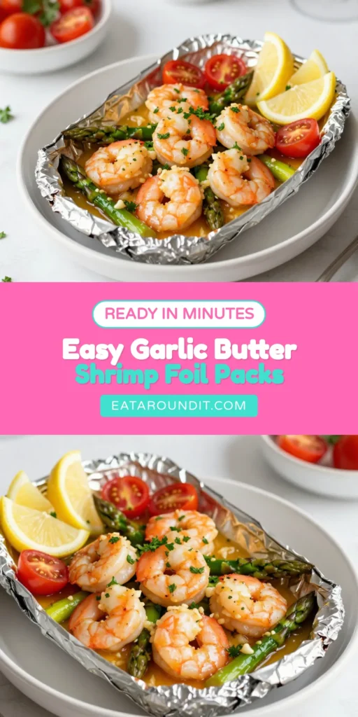 Discover the deliciously easy Garlic Butter Shrimp Scampi Foil Packs, a perfect Shrimp Foil Pack Recipe for busy nights. This Easy Shrimp Dinner combines succulent shrimp, vibrant veggies, and a mouthwatering garlic butter sauce, making it a top choice for healthy shrimp recipes. Enjoy a flavorful Grilled Shrimp Scampi right at home. Ready to try it? Click to get the full recipe! #ShrimpFoilPack #HealthyShrimpRecipes #GarlicButterShrimpScampi #EasyShrimpDinner