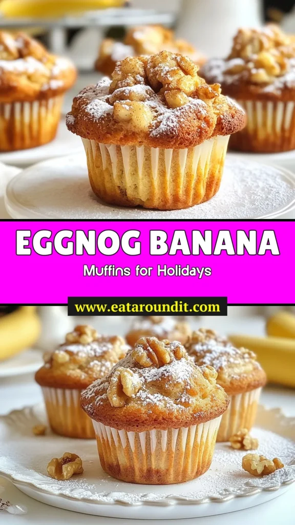Indulge in the warmth of the season with these delicious Eggnog Banana Muffins! Perfect for holiday gatherings, these festive banana muffins blend the comforting flavors of eggnog with ripe bananas for a delightful treat. Easy to bake and sure to impress, this recipe is among the best holiday muffin recipes. Treat yourself and your loved ones to these incredible eggnog recipes that everyone will adore! Save this recipe today! #EggnogBananaMuffins #HolidayMuffinRecipes #FestiveBananaMuffins #EasyBananaMuffins