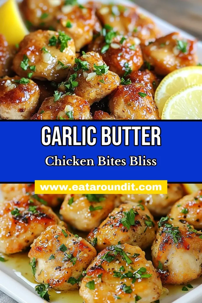 Looking for a delicious yet simple meal? Try these Garlic Butter Chicken Bites! This easy chicken recipe pairs perfectly with lemon for a burst of flavor. Perfect for busy weeknights, these chicken breast dinners are ready in just 25 minutes. Enjoy quick garlic chicken that will impress your family. Don’t miss out on this amazing lemon garlic chicken recipe! Save this recipe for your next dinner! #GarlicButterChickenBites #EasyChickenRecipes #QuickGarlicChicken #LemonGarlicChickenRecipe