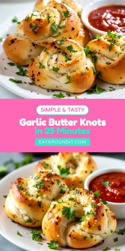 Indulge in these delicious garlic butter knots that are perfect for any occasion! This easy garlic knots recipe uses refrigerated pizza dough for quick and effortless preparation. Drenched in a flavorful garlic butter and topped with freshly grated Parmesan cheese, these Parmesan garlic breadsticks are a stellar side dish or snack. Bake up a batch of homemade garlic butter rolls that everyone will love! Save this recipe for later! #GarlicButterKnots #HomemadeGarlicBread #PizzaDoughKnots #EasyRecipe