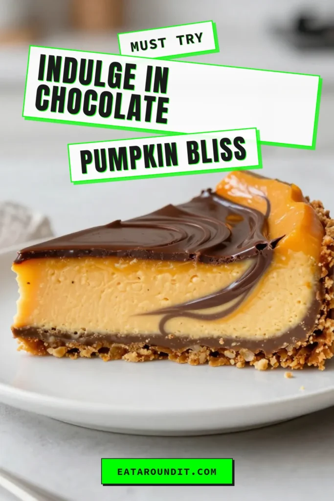 Indulge in this irresistible Chocolate Pumpkin Cheesecake, the perfect blend of rich chocolate and creamy pumpkin flavors! This Pumpkin Cheesecake Recipe features a delightful Cheesecake with Chocolate Swirl that will be the star of your fall dessert lineup. Plus, it's a No-Bake Pumpkin Cheesecake that's easy to prepare and perfect for gatherings. Save this recipe and impress your friends with a festive treat! #PumpkinCheesecake #FallDessert #ChocolateSwirl #NoBakeCheesecake