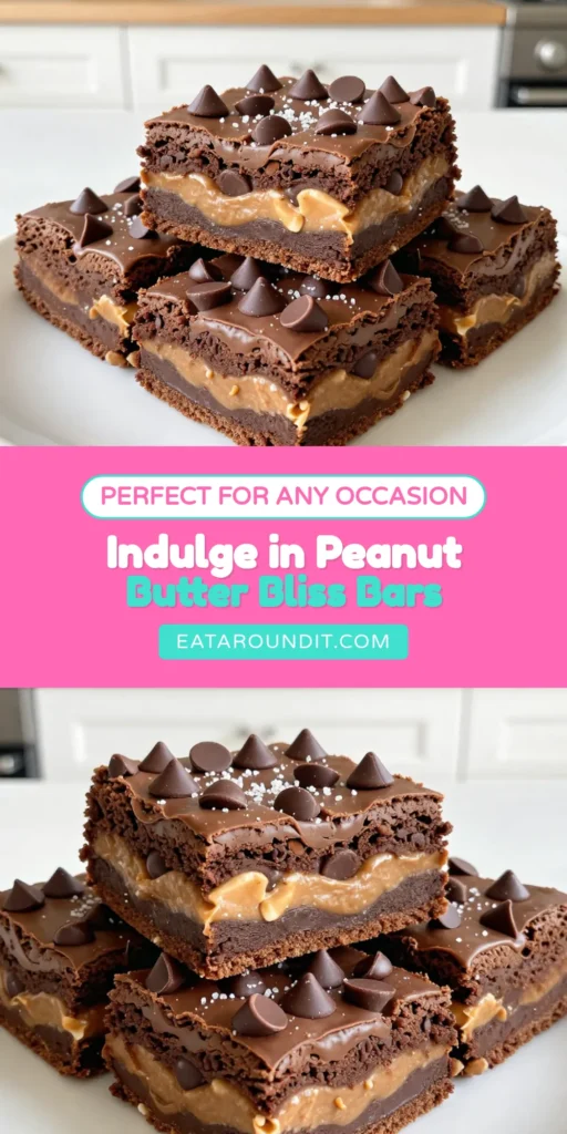 Indulge in these Peanut Butter Cup Brownie Bars, the ultimate decadent brownie recipe that combines rich chocolate and creamy peanut butter. This easy brownie dessert is perfect for satisfying your sweet cravings and is made with simple ingredients. Create these chocolate peanut butter treats for your next gathering or enjoy them as a delightful snack. Save this recipe now for a homemade brownie bars experience that will impress everyone! #PeanutButterBrownieBars #BrownieRecipe #ChocolateTreats #DessertRecipe