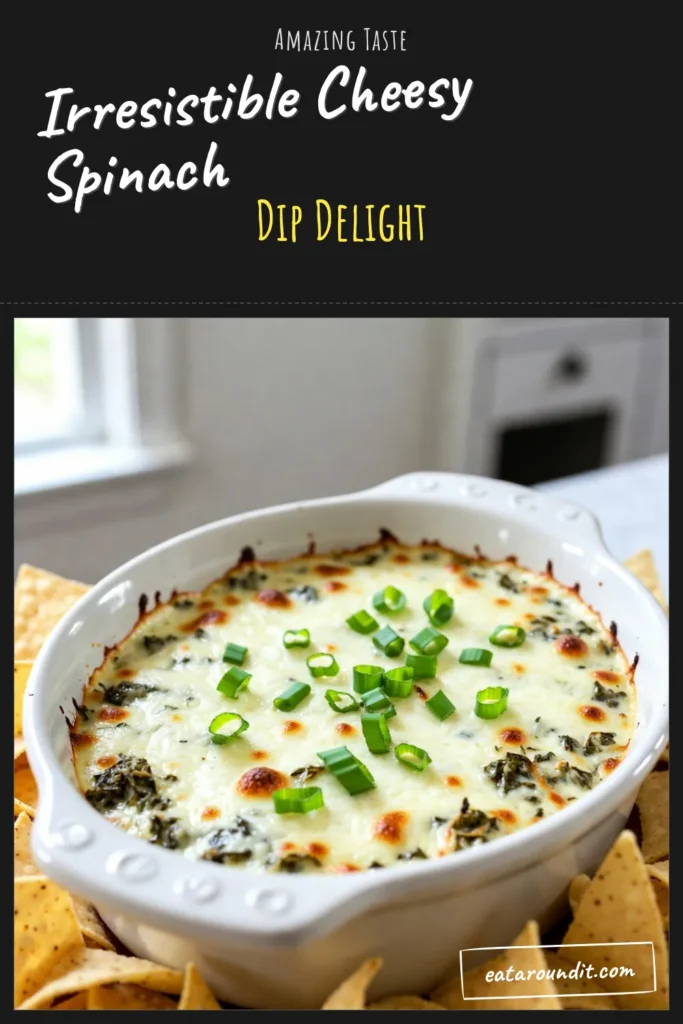 Indulge in this easy Cheesy Spinach Dip Recipe that's perfect for any gathering. This creamy baked spinach dip combines fresh spinach with a blend of cheeses for a delicious appetizer that's sure to impress. Serve warm and pair it with tortilla chips or baguette slices for a delightful treat. Get ready to wow your guests with this tasty Spinach Dip with Cheese! Save this recipe for your next party! #CheesySpinachDip #BakedSpinachDip #EasyAppetizers #SpinachDipRecipe