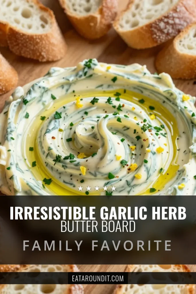 Discover the ultimate garlic herb butter recipe with this easy garlic butter spread that’s perfect for any gathering. This herb butter board features creamy garlic butter with herbs, making it an irresistible appetizer. With just a few simple ingredients and a quick prep time, you can create a stunning butter board recipe that will impress your guests. Try it today and elevate your bread and cracker experience! Save this for later! #GarlicButter #ButterBoard #EasyRecipes #Appetizers