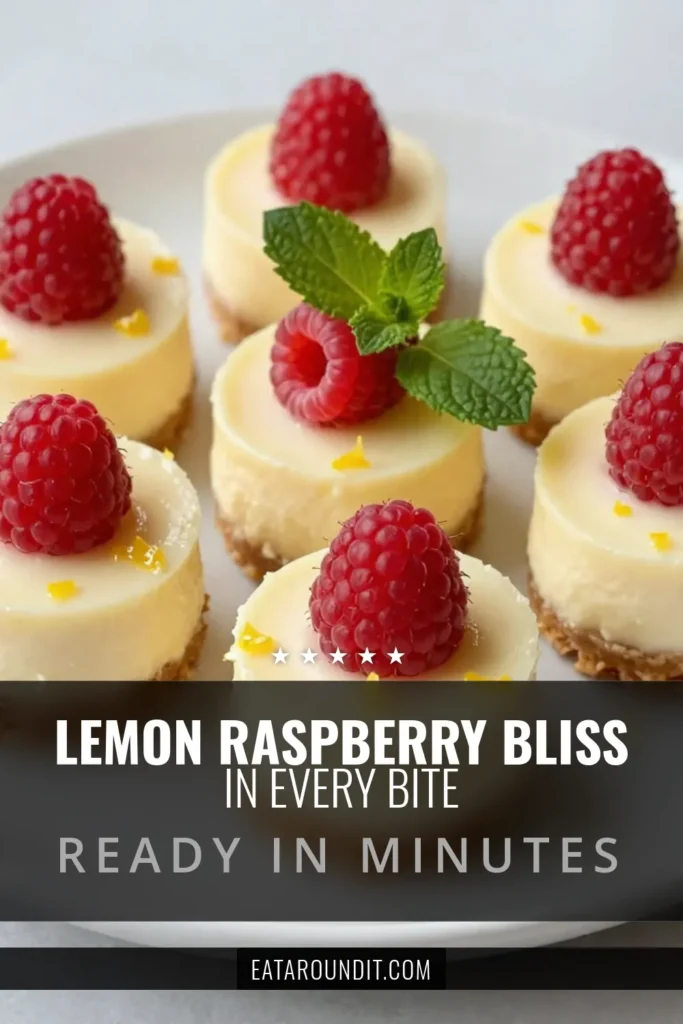 Indulge in delightful Lemon Raspberry Cheesecake Bites! This no-bake cheesecake bites recipe is perfect for any occasion. With a creamy filling of cream cheese and fresh raspberries, these easy cheesecake bites are a breeze to make. Perfectly portable, these mini cheesecake bites with raspberries are an irresistible treat. Ready to impress your guests? Save this recipe now! #DessertRecipes #CheesecakeBites #NoBakeTreats #RaspberryDesserts