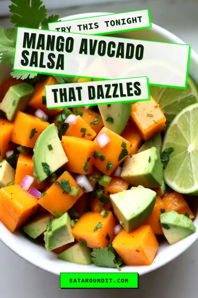 Discover the vibrant flavors of Mango Avocado Salsa, a fresh salsa recipe perfect for any occasion. This healthy salsa with mango combines ripe avocados, zesty lime, and fresh cilantro, creating a delightful taste sensation. Serve it as an easy mango avocado dip with tortilla chips or enjoy it as a topping for your favorite dishes. Try this homemade salsa with cilantro today and wow your guests! Save this recipe for your next fiesta! #MangoAvocadoSalsa #FreshSalsaRecipe #HealthySalsaWithMango #EasyMangoAvocadoDip