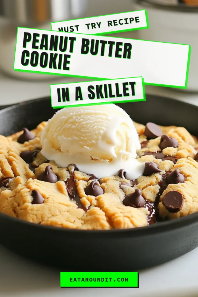Craving something sweet? Try this delicious Peanut Butter Chocolate Chip Skillet Cookie! This easy skillet dessert combines creamy peanut butter and rich chocolate chips for the ultimate treat. Serve your warm cookie with ice cream for an indulgent finish. Perfect for sharing, this chocolate chip cookie recipe is a must-have in your peanut butter dessert recipe collection. Save this for your next baking adventure! #SkilletCookie #DessertRecipe #EasyDessert #CookieWithIceCream