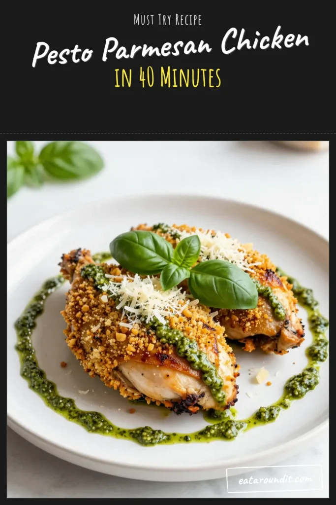 Savor the deliciousness of this easy pesto chicken recipe! This baked pesto chicken features juicy chicken breasts coated in a flavorful Parmesan crust, making it a perfect Italian-style chicken recipe for busy weeknights. Simply prep, bake, and enjoy a nutritious dinner in under an hour. Ideal for family meals, this dish promises to impress! Save this mouthwatering Parmesan crusted chicken recipe today! #PestoChicken #EasyDinner #ItalianRecipes #HealthyEating