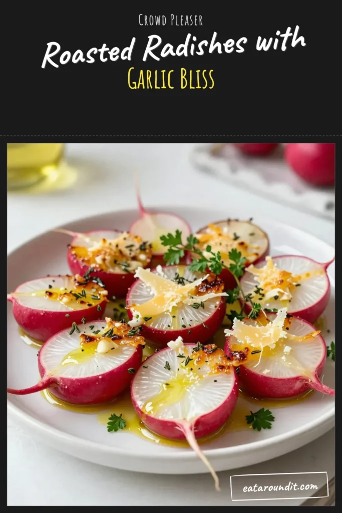 Discover the deliciousness of Garlic Parmesan Roasted Radishes with this easy vegetable side dish recipe. Perfect for any meal, this roasted radishes recipe combines fresh radishes, garlic, and Parmesan cheese for a healthy radish recipe that's simple to make. Enjoy a unique twist on veggies that will impress your family and friends. Try it today and elevate your dinner table! Save for later! #GarlicParmesan #VegetableSideDish #HealthyRecipes #ParmesanCheese