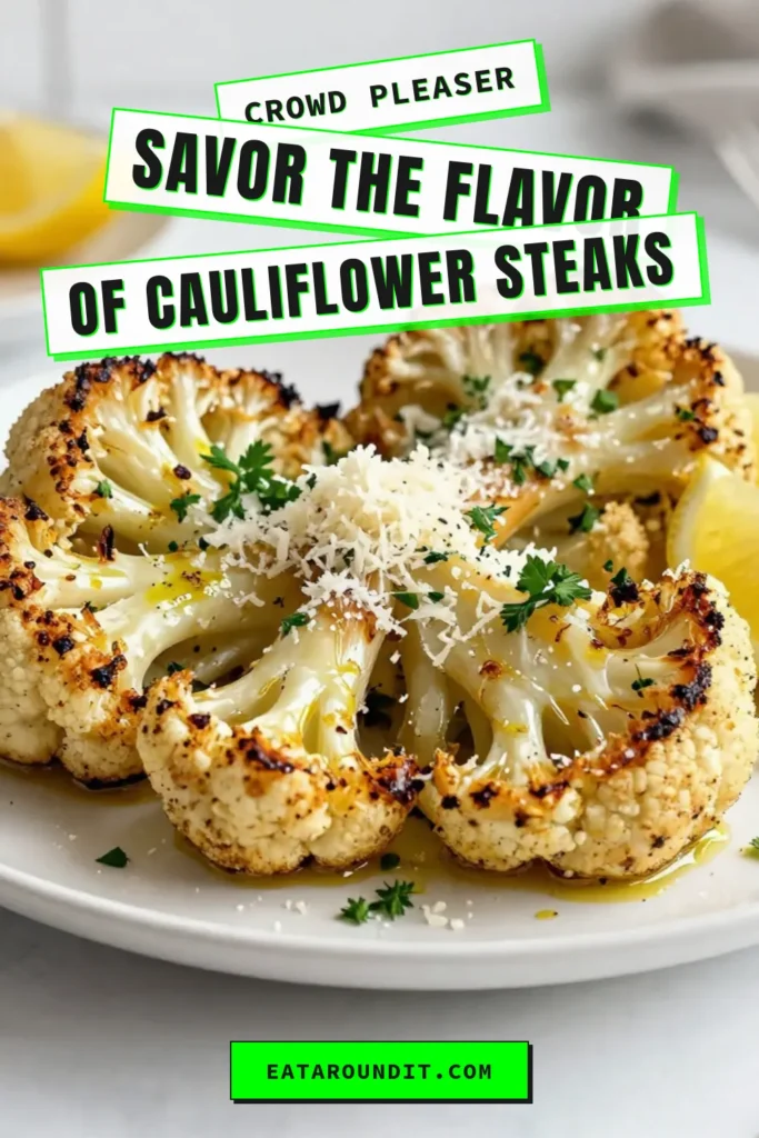 Discover the delightful flavors of Herb Parmesan Cauliflower Steaks with this easy Roasted Cauliflower Recipe! Perfect for vegans and lovers of Healthy Cauliflower Dishes, these Baked Cauliflower with Parmesan steaks are a delicious side or main dish. Experience a burst of herbs and cheese in each bite. Ready in just 40 minutes, they make a nutritious addition to any meal. Save this recipe for a tasty dinner tonight! #VeganCauliflowerSteaks #HealthyRecipes #RoastedCauliflower #CauliflowerSteaks
