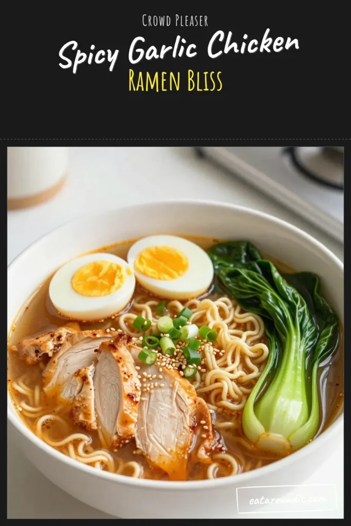 Craving a delicious comfort meal? Try this Spicy Garlic Chicken Ramen recipe that packs a punch! With tender chicken, fresh bok choy, and a flavorful broth made with Sriracha and garlic, this easy ramen noodle soup is a perfect weeknight dinner option. Enjoy the warming flavors of this spicy ramen recipe and impress your family with a bowl of Chicken Ramen with Bok Choy. Don't forget to save this for later! #SpicyRamen #EasyRamenSoup #ChickenRamen #SrirachaChicken
