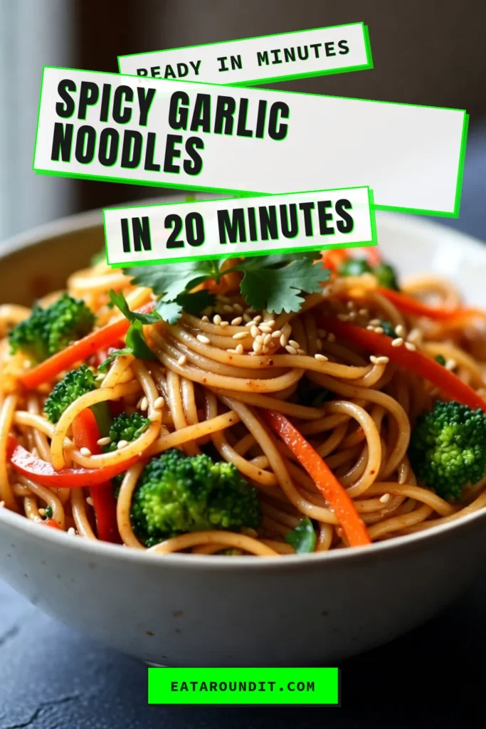 Craving a flavorful meal? Try these spicy garlic noodles! This easy rice noodle dish features a simple garlic noodle recipe that’s perfect for quick dinners or meal prep. Packed with vibrant vegetables and a kick of chili, these vegetarian spicy noodles are sure to impress. Whip up this stir-fry noodles recipe in just 20 minutes and savor every bite! Click for the recipe and save for later! #SpicyGarlicNoodles #EasyRiceNoodleDish #GarlicNoodleRecipe #QuickStirFryNoodles