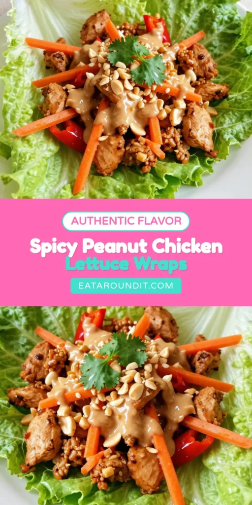 Discover a delicious and quick dinner with these spicy peanut chicken wraps! Our lettuce wraps recipe features succulent ground chicken, vibrant veggies, and a creamy peanut sauce that delivers the perfect kick. Ideal for healthy eating, this easy spicy chicken recipe is perfect for weeknights. Whip up these ground chicken lettuce wraps in just 25 minutes and enjoy a tasty, nutritious meal. Save this healthy peanut butter recipe today! #SpicyPeanutChicken #LettuceWraps #HealthyRecipes #EasyMeals