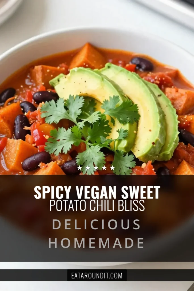 Looking for a delicious and satisfying meal? Try this vegan sweet potato chili! This spicy vegan chili recipe is hearty and packed with flavor, featuring sweet potatoes, black beans, and kidney beans. It’s an easy vegan chili with beans that comes together in one pot. Perfect for those chilly nights, this plant-based chili recipe is sure to impress. Save this recipe for a warm, comforting dish tonight! #VeganChili #PlantBased #SweetPotatoChili #ChiliRecipe