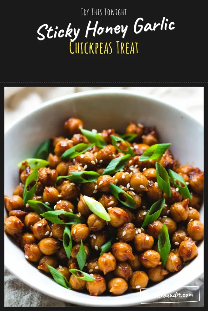 Discover the deliciousness of Honey Garlic Chickpeas with this simple Sesame Chickpeas Recipe! Perfect as a Vegan Chickpeas Dish, this gluten-free option is packed with flavor and can be prepared in just 20 minutes. Ideal for quick chickpea recipes, these savory bites are great as a snack or side dish. Try this healthy and easy recipe today, and save it for your next meal! #VeganRecipes #GlutenFree #Chickpeas #HealthyEating