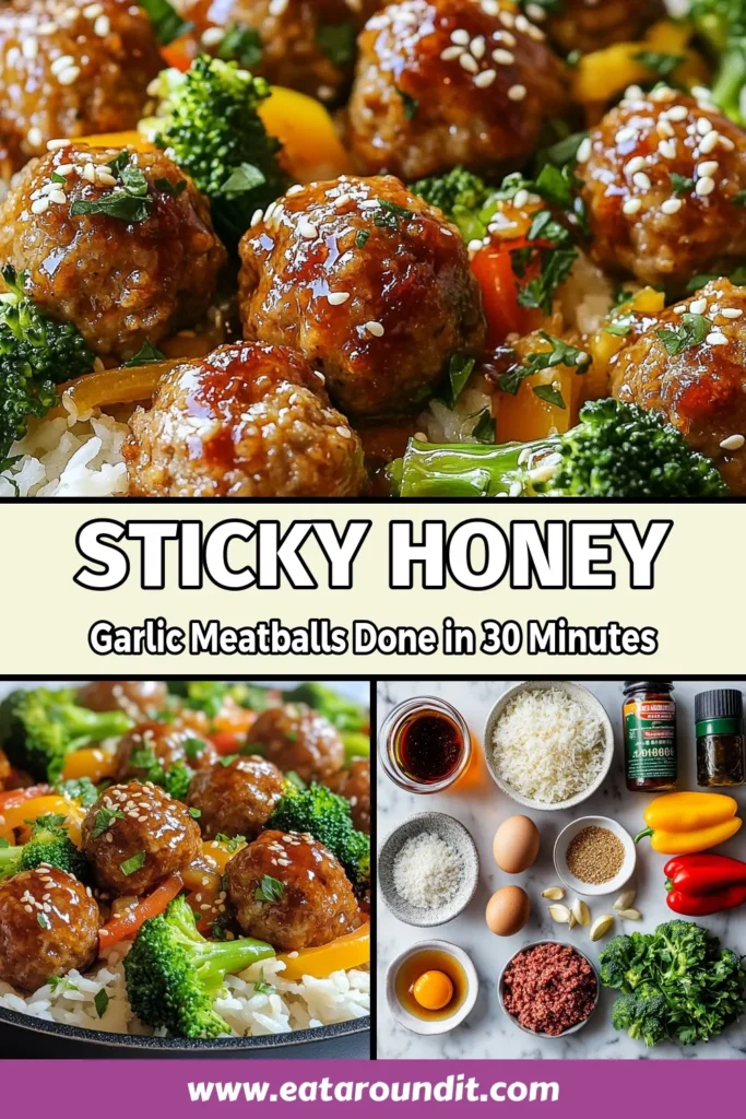 Discover the ultimate Honey Garlic Meatball Skillet recipe that you can whip up in no time! These delicious Honey Garlic Meatballs made with ground beef are coated in a sweet and savory honey garlic sauce that your family will love. This easy meatball dinner is perfect for busy weeknights. Don't miss out on this tasty Skillet Meatball Recipe that pairs perfectly with rice or noodles. Save this recipe for your next meal! #HoneyGarlicMeatballs #SkilletRecipe #EasyMeatballDinner #GroundBeefRecipes