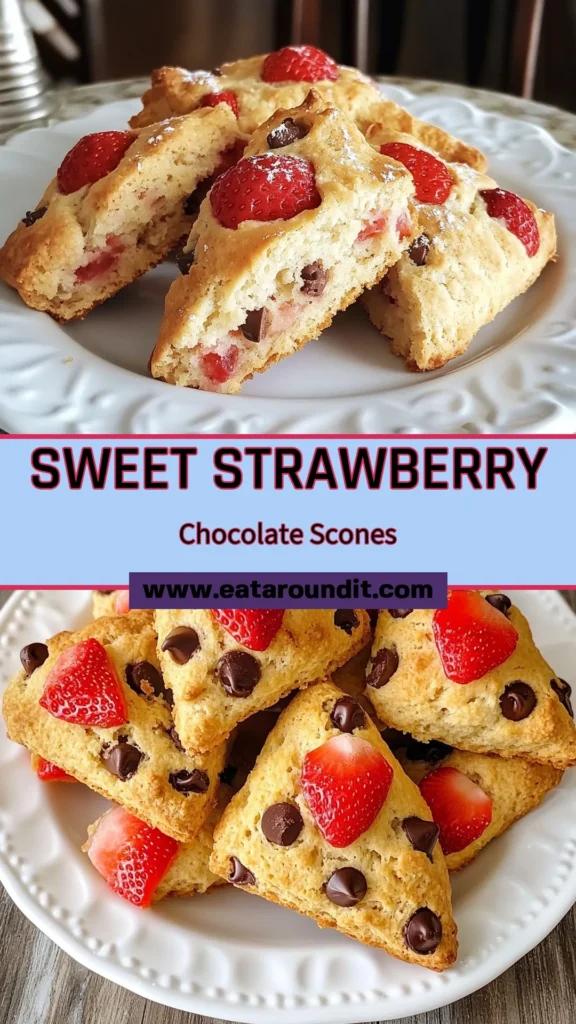 Indulge in these delightful strawberry chocolate chip scones with our easy scone recipe! Perfect for fresh strawberry desserts, this simple chocolate chip scone tutorial will inspire your baking creativity. Impress your family and friends with baked scone ideas that are both delicious and visually appealing. Don’t miss out – save this recipe and start baking today! #SconeRecipe #StrawberryDesserts #BakingIdeas #ChocolateLovers