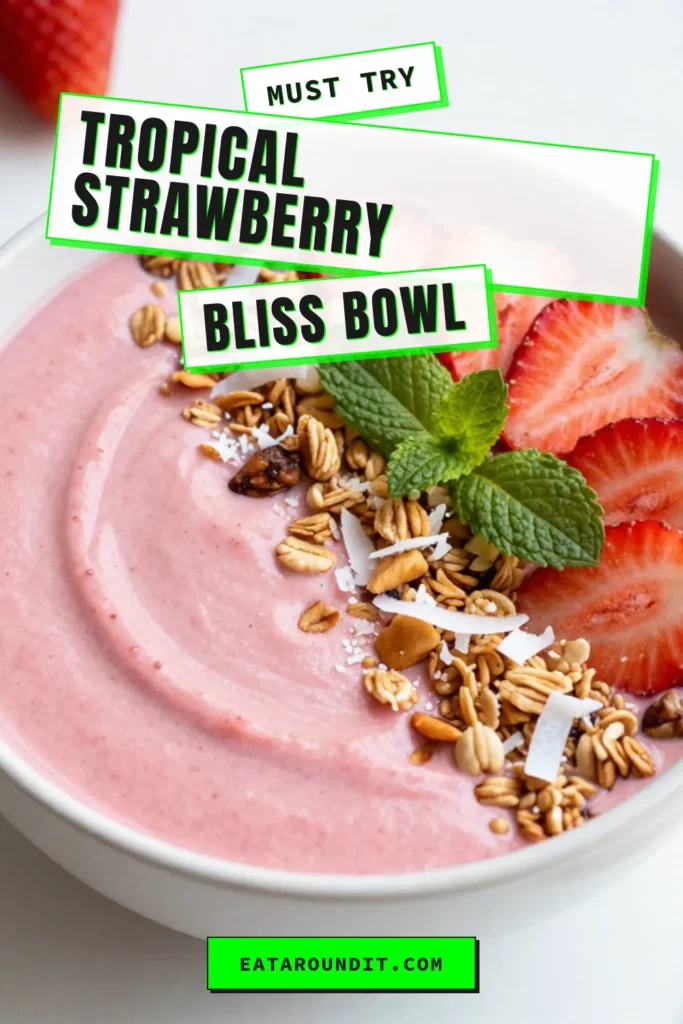 Dive into this delicious Strawberry Coconut Smoothie Bowl, a perfect Healthy Smoothie Bowl Recipe to kickstart your day! This Dairy-Free Smoothie Bowl combines fresh strawberries, creamy coconut milk, and frozen banana for a refreshing breakfast option. In just 10 minutes, you can enjoy this easy breakfast smoothie topped with crunchy granola and toasted coconut. Save this recipe for a delightful treat! #SmoothieBowl #HealthyRecipes #DairyFree #BreakfastIdeas