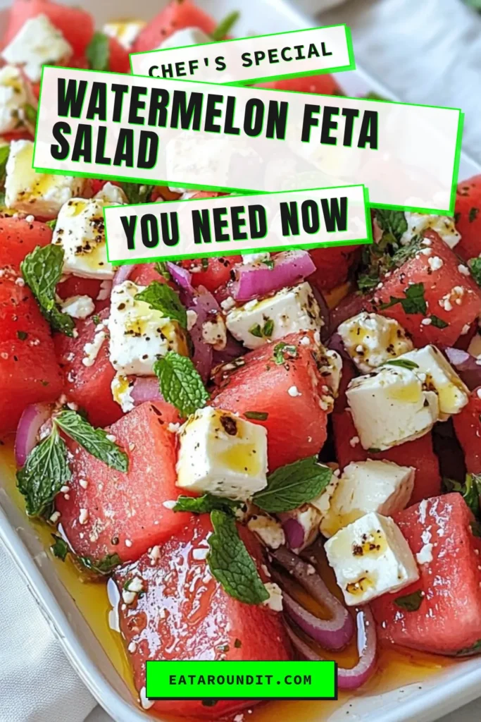 Dive into summer with this easy and delicious watermelon feta salad! Packed with juicy watermelon and creamy feta, this refreshing salad recipe is perfect for warm days. Enhance your meals with this healthy watermelon recipe, featuring fresh mint and a drizzle of balsamic glaze. Ideal as a side dish or light lunch, this summer salad with feta is sure to impress. Save this recipe for your next gathering! #WatermelonFetaSalad #SummerSalad #HealthyRecipes #EasySaladWithMint
