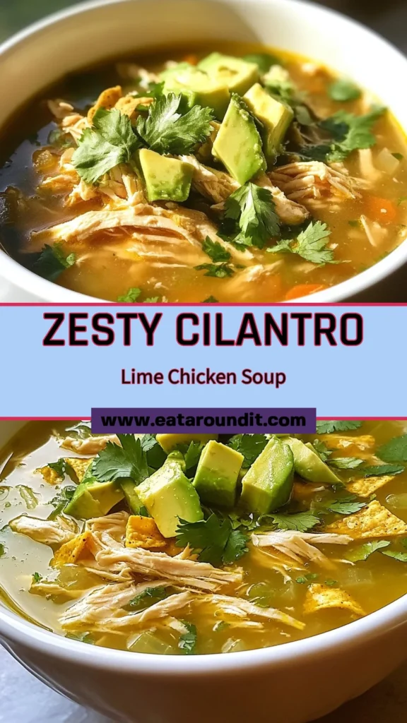 Savor the vibrant flavors of Cilantro Lime Chicken Soup, the perfect choice for healthy chicken soup lovers! This easy weeknight dinner is packed with tender chicken, black beans, and fresh cilantro, all enhanced by zesty lime juice. Discover how to make this comforting dish that’s perfect any day of the week. Save this tasty lime chicken recipe for your next meal! #CilantroLimeChickenSoup #ChickenSoupRecipes #HealthyChickenSoup #EasyWeeknightDinner