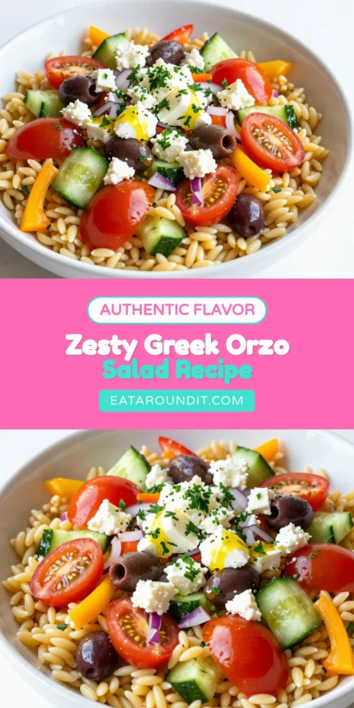 Discover this delightful Greek Lemon Orzo Salad, a perfect blend of flavors for your next meal. This healthy Greek salad features orzo pasta, fresh veggies, and a zesty lemon dressing. Try this easy lemon orzo salad recipe that brings Mediterranean vibes to your table with feta cheese and Kalamata olives. Perfect for meal prep or gatherings! Save this Mediterranean pasta salad recipe for a refreshing dish anytime! #GreekOrzoSalad #MediterraneanPastaSalad #HealthyFood #LemonOrzoSalad