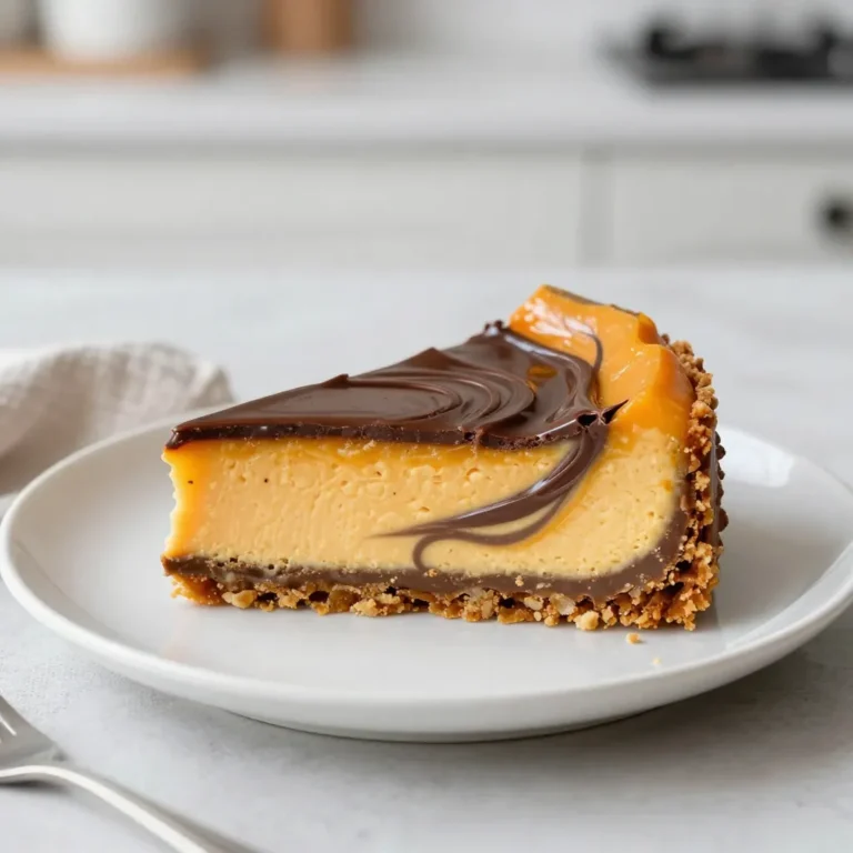 - 24 oz cream cheese, softened - 1 cup pumpkin puree - 1 cup granulated sugar - 1 teaspoon vanilla extract - 1 teaspoon ground cinnamon - 1 teaspoon ground nutmeg - ½ teaspoon ground ginger The cream cheese is the base. It gives the cheesecake its rich and creamy texture. I like to use softened cream cheese. This makes it easier to mix. The pumpkin puree adds flavor and moisture. It makes the cheesecake taste like fall. Sugar sweetens the mix. I use granulated sugar for this recipe. The spices bring warmth. Cinnamon, nutmeg, and ginger work well together. They create a lovely autumn flavor in each bite. - 1 ½ cups graham cracker crumbs - ½ cup unsalted butter, melted - 2 tablespoons granulated sugar The crust is a key part of this cheesecake. I use graham cracker crumbs. They give a nice crunch and sweetness. Mixing them with melted butter helps hold it all together. The sugar adds a touch of sweetness. Pressing the mixture firmly into the pan is important. This helps it stay together when you slice it. - ½ cup semi-sweet chocolate chips, melted - 2 tablespoons cocoa powder The chocolate swirl is what makes this cheesecake special. I use semi-sweet chocolate chips for a rich taste. Melting them makes it easy to mix. Cocoa powder adds an extra chocolate flavor. It deepens the taste of the swirl. Together, they create a beautiful marbled look in the cheesecake. This makes it fun and fancy for any gathering. {{ingredient_image_2}} - Preheating the Oven: Start by setting your oven to 325°F (163°C). This step gets it ready for baking. - Preparing the Springform Pan: Grease a 9-inch springform pan. Use cooking spray or butter so the cheesecake comes out easily later. - Combining Ingredients: In a medium bowl, mix 1 ½ cups graham cracker crumbs, ½ cup melted unsalted butter, and 2 tablespoons granulated sugar. Stir this until it looks like damp sand. - Baking the Crust: Press the mixture into the bottom of the springform pan. Make it even and flat. Bake for 10 minutes. Remove it from the oven and let it cool. - Beating the Cream Cheese: In a large bowl, use an electric mixer to beat 24 oz of softened cream cheese until smooth. This may take a minute or two. - Incorporating Pumpkin and Eggs: Gradually mix in 1 cup of sugar. Then, add 1 cup of pumpkin puree and 3 large eggs one at a time. Mix well after each addition. Don’t forget to add 1 teaspoon of vanilla extract and spices: 1 teaspoon cinnamon, 1 teaspoon nutmeg, and ½ teaspoon ginger. Blend until smooth. - Mixing the Chocolate and Cocoa: In a small bowl, combine ½ cup melted semi-sweet chocolate chips with 2 tablespoons cocoa powder. Stir until there are no lumps. - Layering the Cheesecake: Pour half of your pumpkin cheesecake batter into the cooled crust. Spoon dollops of the chocolate mix on top. - Baking Duration: Bake in the oven for 55 to 60 minutes. It’s done when the center is set but still jiggles a bit. - Cooling Technique: After baking, turn off the oven and crack the door open. Let the cheesecake cool in the oven. This prevents cracks on the top. - Refrigeration Time: Once cooled, place the cheesecake in the fridge for at least 4 hours. If you can wait overnight, do it for better flavor. - How to Serve: To serve, run a knife around the edges of the pan. Carefully remove the sides of the springform pan. Slice and enjoy! To get the best texture for your cheesecake, avoid cracks. Cracks often happen when the cheesecake cools too fast. After baking, turn off the oven and open the door a bit. This lets it cool slowly, keeping it smooth. Adjust spices for a richer taste. You can add more cinnamon or nutmeg if you like. For sweetness, taste the batter before baking and add a bit more sugar if needed. Serve slices on dessert plates to make each piece special. You can add a dollop of whipped cream or a sprinkle of cocoa powder on top. These simple touches make your cheesecake look great and taste even better. Pro Tips Use Room Temperature Ingredients: Ensure your cream cheese and eggs are at room temperature before mixing. This helps to create a smoother and creamier cheesecake filling without lumps. Don’t Overmix: When incorporating the eggs into the mixture, mix just until combined. Overmixing can introduce too much air, leading to cracks during baking. Prevent Cracks: The gradual cooling method helps minimize cracks. After baking, cool the cheesecake in the oven with the door slightly ajar to allow it to set without sudden temperature changes. Flavor Enhancements: For an extra flavor boost, consider adding a pinch of salt to the filling or using flavored chocolate (like dark chocolate) for the swirl to complement the pumpkin. {{image_4}} You can change the flavors to suit your taste. Try different pie fillings, like apple or pecan. Each will give your cheesecake a unique twist. You can also use other chocolates. White chocolate or dark chocolate can add richness. Mixing flavors opens up a world of fun! If you need a gluten-free option, consider almond flour or gluten-free cookies. They work well in this recipe. For a fun twist, try using different cracker options. Chocolate wafers or even gingersnap cookies can add a unique taste to your crust. For a vegan version, replace cream cheese with cashew cream or vegan cheese. Use flax eggs instead of regular eggs. You can also create a low-sugar version. Use natural sweeteners like stevia or monk fruit. These changes can keep your cheesecake delicious and friendly for various diets. - Refrigeration Guidelines: After your cheesecake cools, cover it tightly. Use plastic wrap or a lid. Store it in the fridge for up to five days. This keeps it fresh and tasty. - Freezing Instructions: If you want to save it longer, freeze the cheesecake. Slice it first for easy serving later. Wrap each slice in plastic wrap, then foil. It can last up to three months in the freezer. - How Long Does It Last? In the fridge, your cheesecake stays good for about five days. In the freezer, it can last three months. - Signs of Spoilage: Check for any off smell or changes in color. If it looks dry or has a crust, it’s time to toss it. - How to Safely Reheat Cheesecake: If you want to reheat, do it slowly. Set the oven to 250°F (120°C). Heat for about 10-15 minutes. This keeps the texture nice. - Best Methods for Serving Leftovers: Serve chilled or at room temperature. If you like, add a dollop of whipped cream or a sprinkle of cocoa on top. This adds a nice touch! To thaw frozen cheesecake, place it in the fridge overnight. This method helps keep the texture smooth. You can also leave it at room temperature for about two hours. Avoid using a microwave, as it can change the texture. Yes, you can make this cheesecake ahead of time. It tastes even better after chilling overnight. Prepare it a day or two before your event. Just store it in the fridge until you are ready to serve. The cheesecake is done when the edges are set and the center has a slight jiggle. This means it will firm up as it cools. Keep an eye on it during the last 10 minutes of baking to avoid overcooking. I do not recommend using pumpkin pie filling. It has added spices and sugar. This can change the flavor and texture of your cheesecake. Stick to pure pumpkin puree for the best results. You can use mascarpone cheese or ricotta cheese as a substitute. Both can give a unique flavor and texture. For a lighter option, use Greek yogurt. Just remember that the taste may vary slightly. This blog post covers everything you need to know about making a delicious cheesecake. We explored essential ingredients like cream cheese, pumpkin puree, and chocolate. I shared step-by-step instructions to ensure your cheesecake has the perfect texture and flavor. Remember, you can always try different flavors and crust types to make this dessert your own. Store your cheesecake properly to enjoy it longer. With these tips and insights, you’re ready to impress with your cheesecake skills. Enjoy baking!